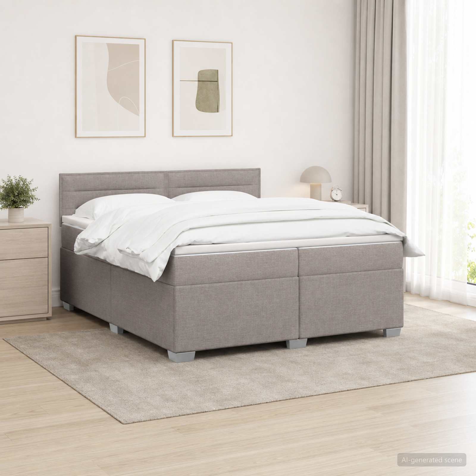 Boxspring Bed met Matras en LED Taupe 200 x 200 cm Stof