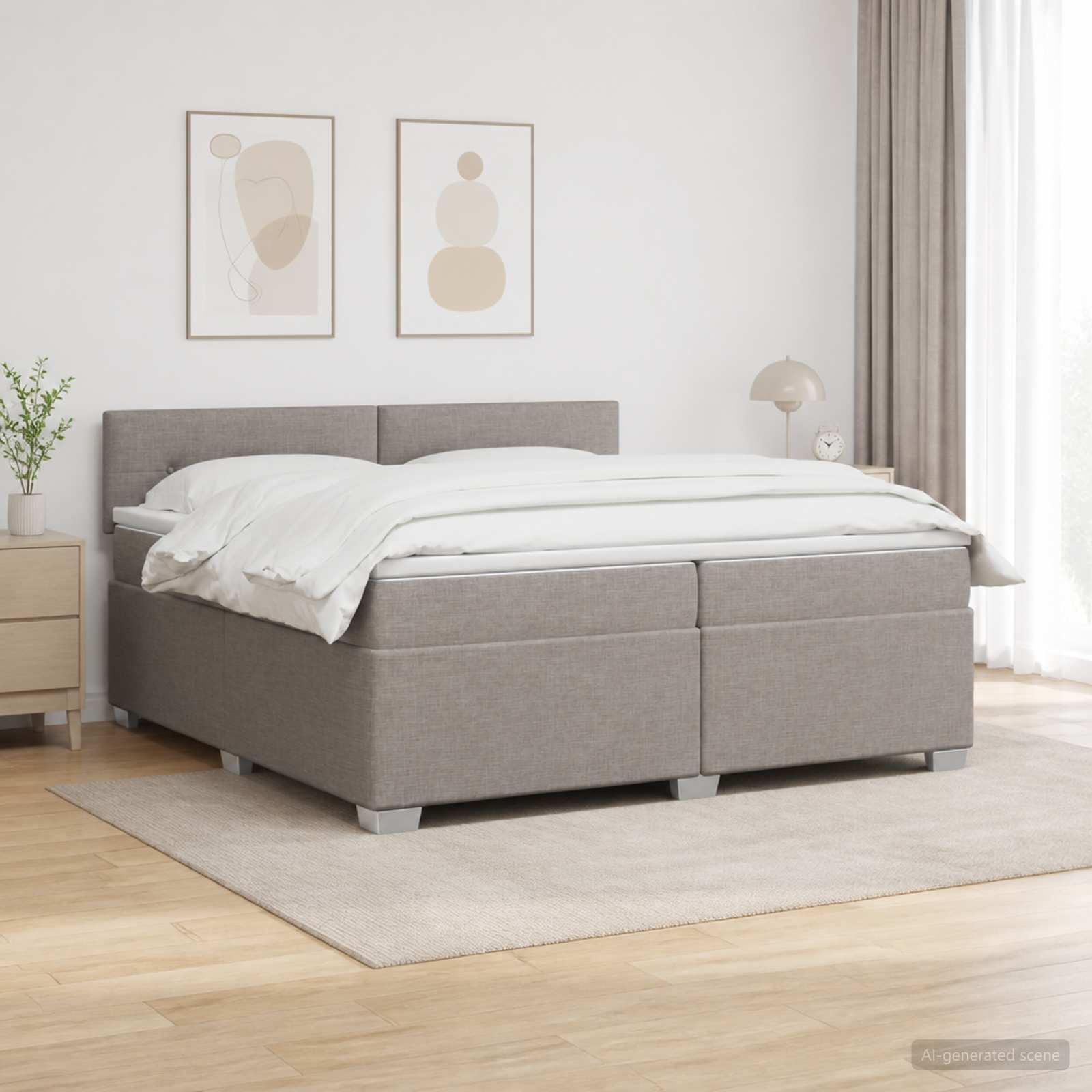 Boxspring Bed met Matras en LED Taupe 200 x 200 cm Stof