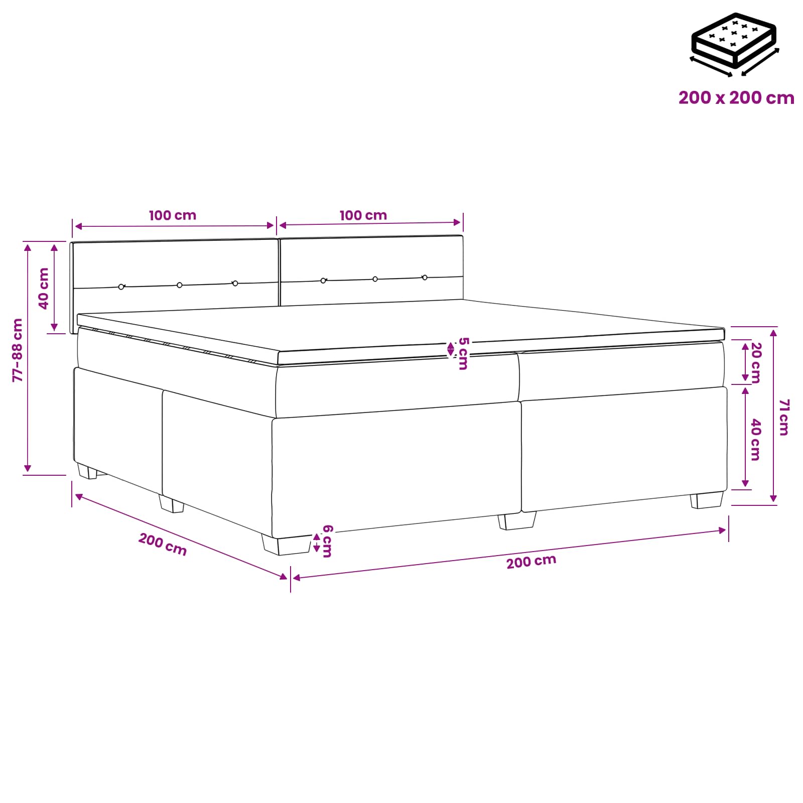 Boxspring Bed met Matras en LED Taupe 200 x 200 cm Stof – afbeelding 12