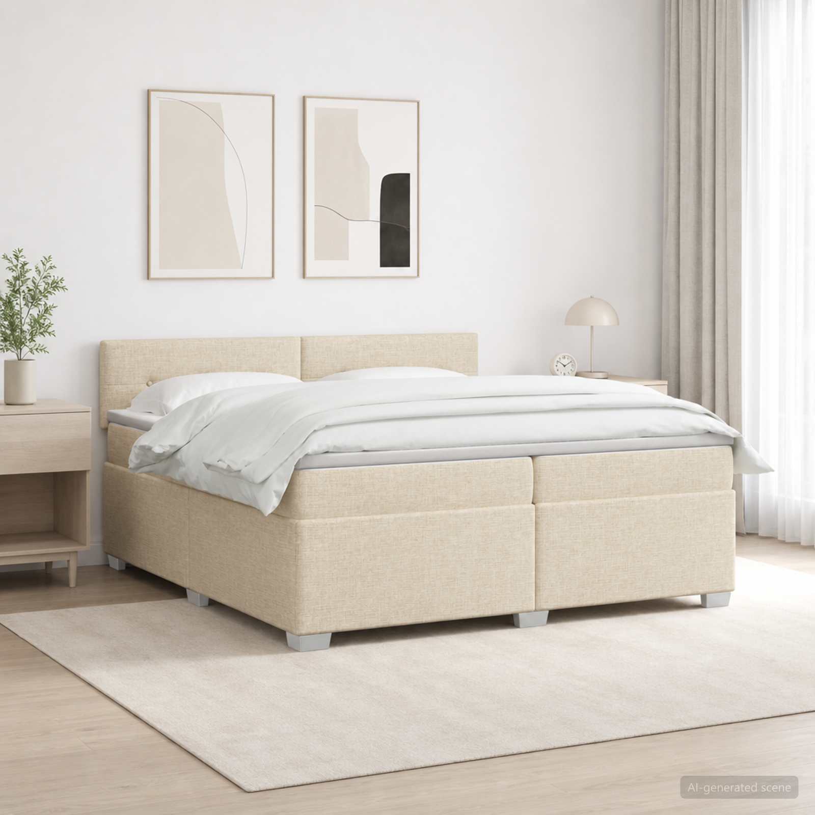 Boxspring Bed met Matras en LED Crèmekleurig 200 x 200 cm Stof