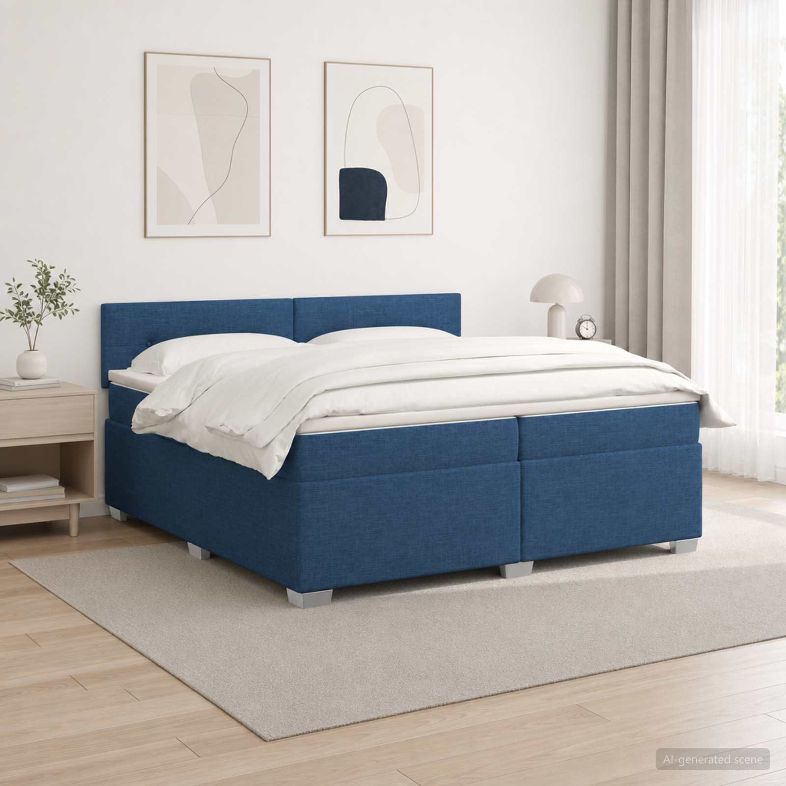 Boxspring Bed met Matras en LED Blauw 200 x 200 cm Stof
