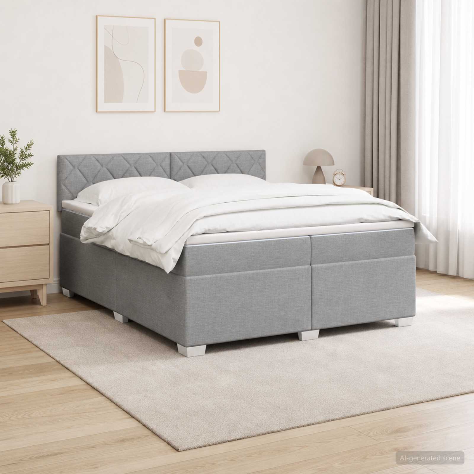 Boxspring Bed met Matras en LED Lichtgrijs 200 x 200 cm Stof