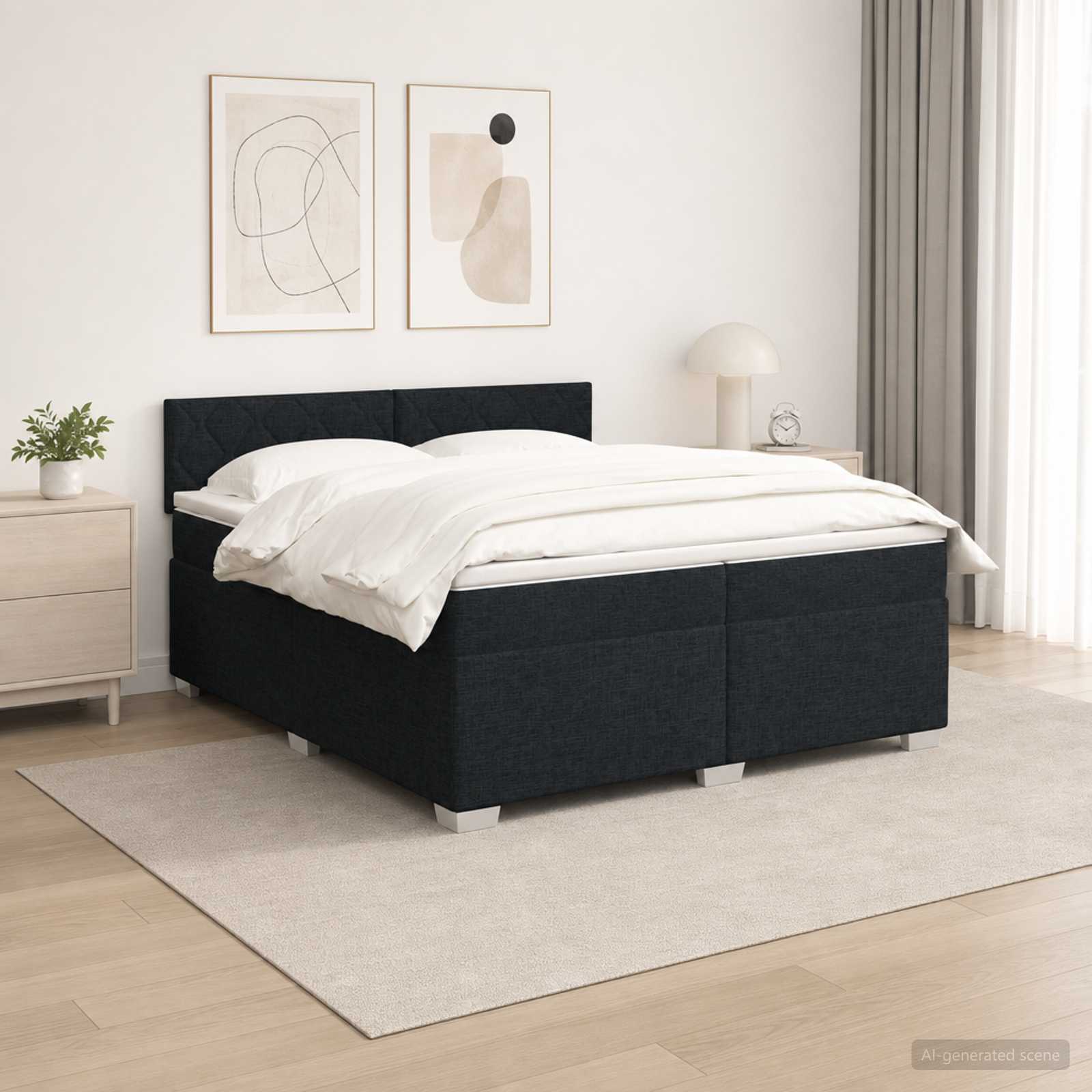 Boxspring Bed met Matras en LED Zwart 200 x 200 cm Stof