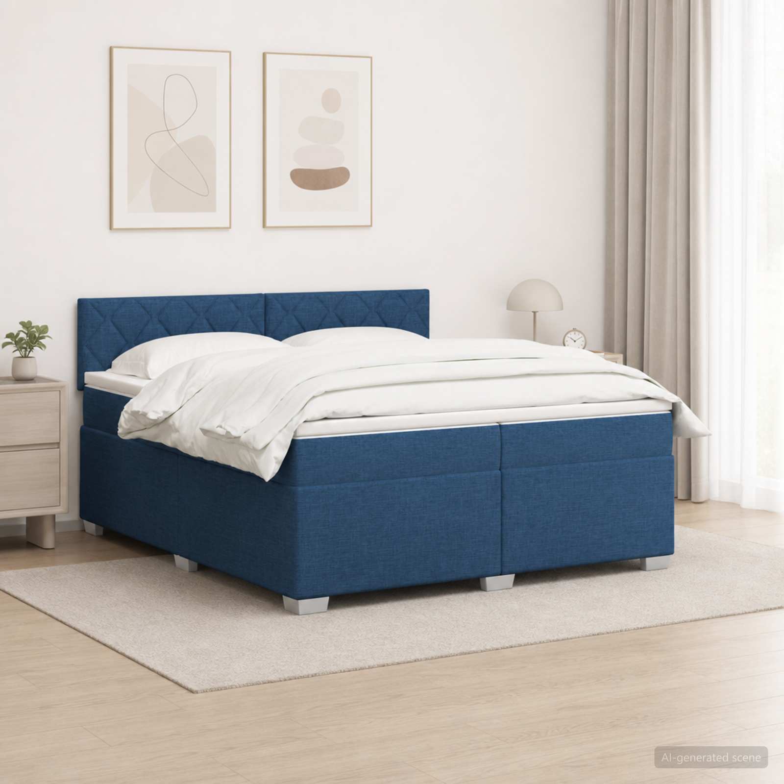 Boxspring Bed met Matras en LED Blauw 200 x 200 cm Stof