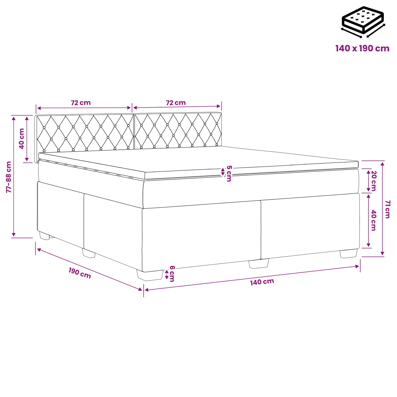 Boxspring Bed met Matras en LED Donkergrijs 140 x 190 cm – afbeelding 12