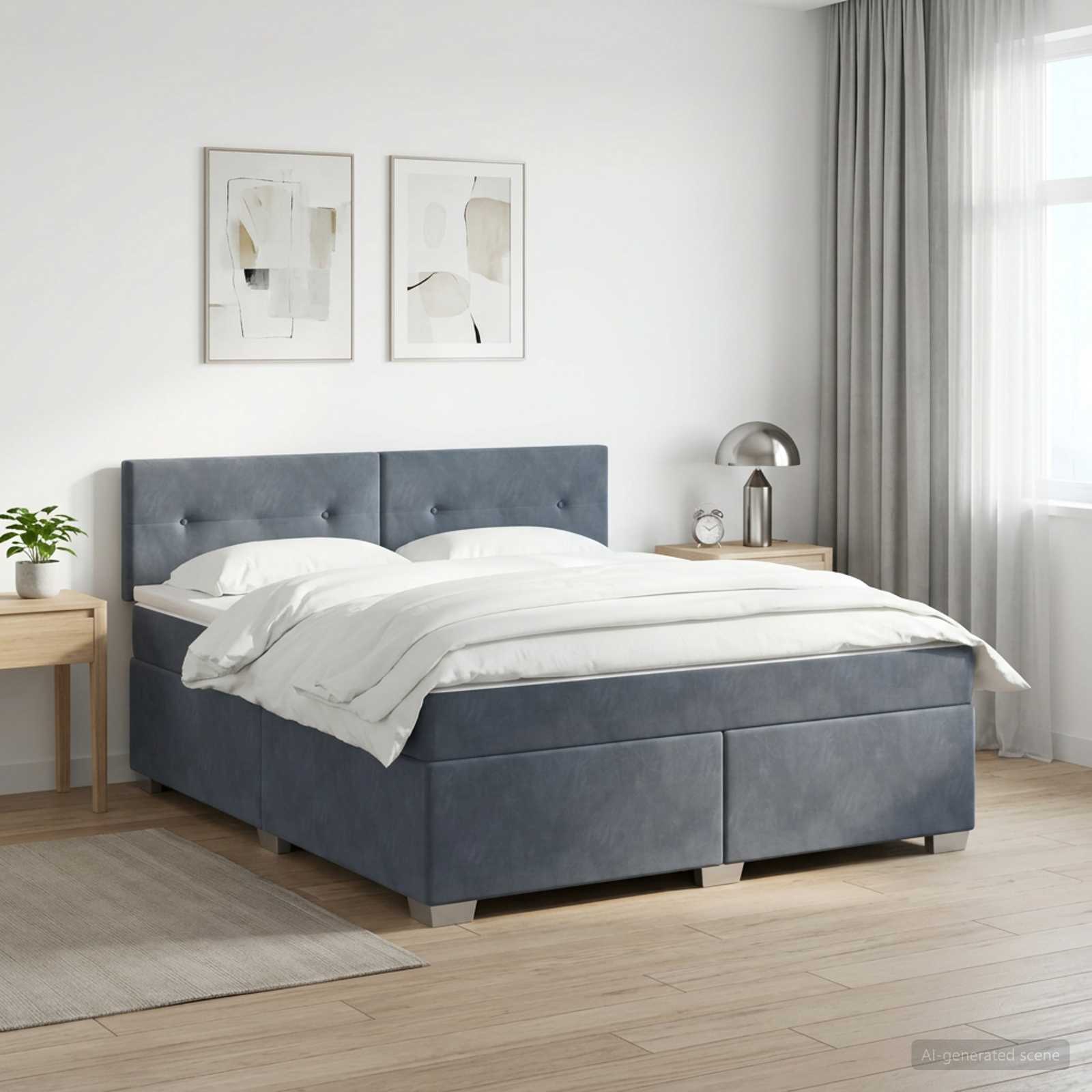 Boxspring Bed met Matras en LED Donkergrijs 140 x 190 cm – afbeelding 1