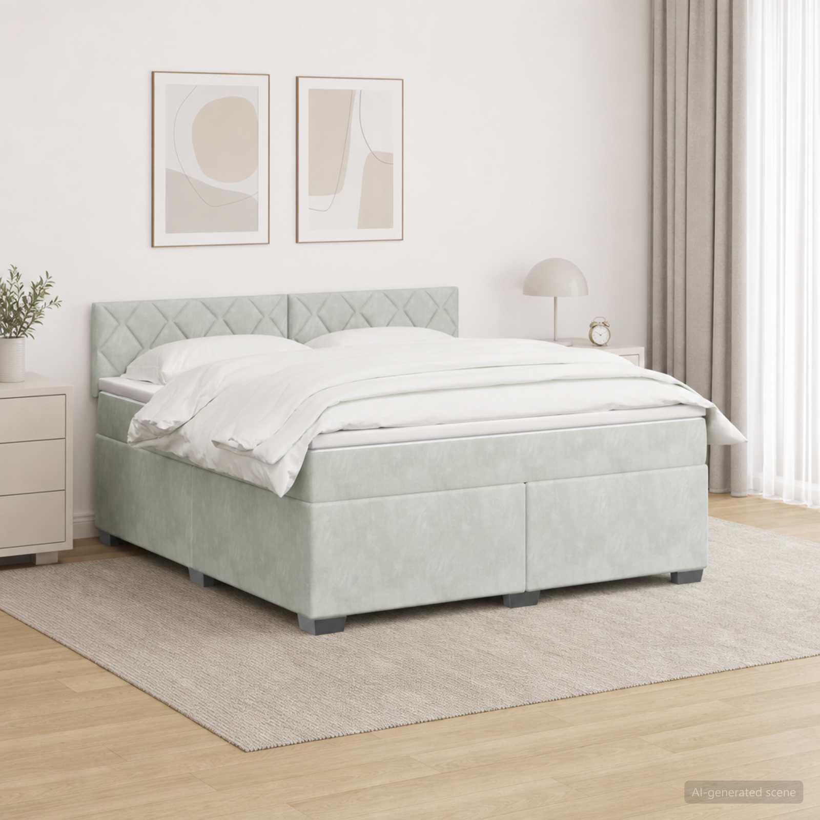 Boxspring Bed met Matras en LED Lichtgrijs 140 x 190 cm fluweel – afbeelding 1