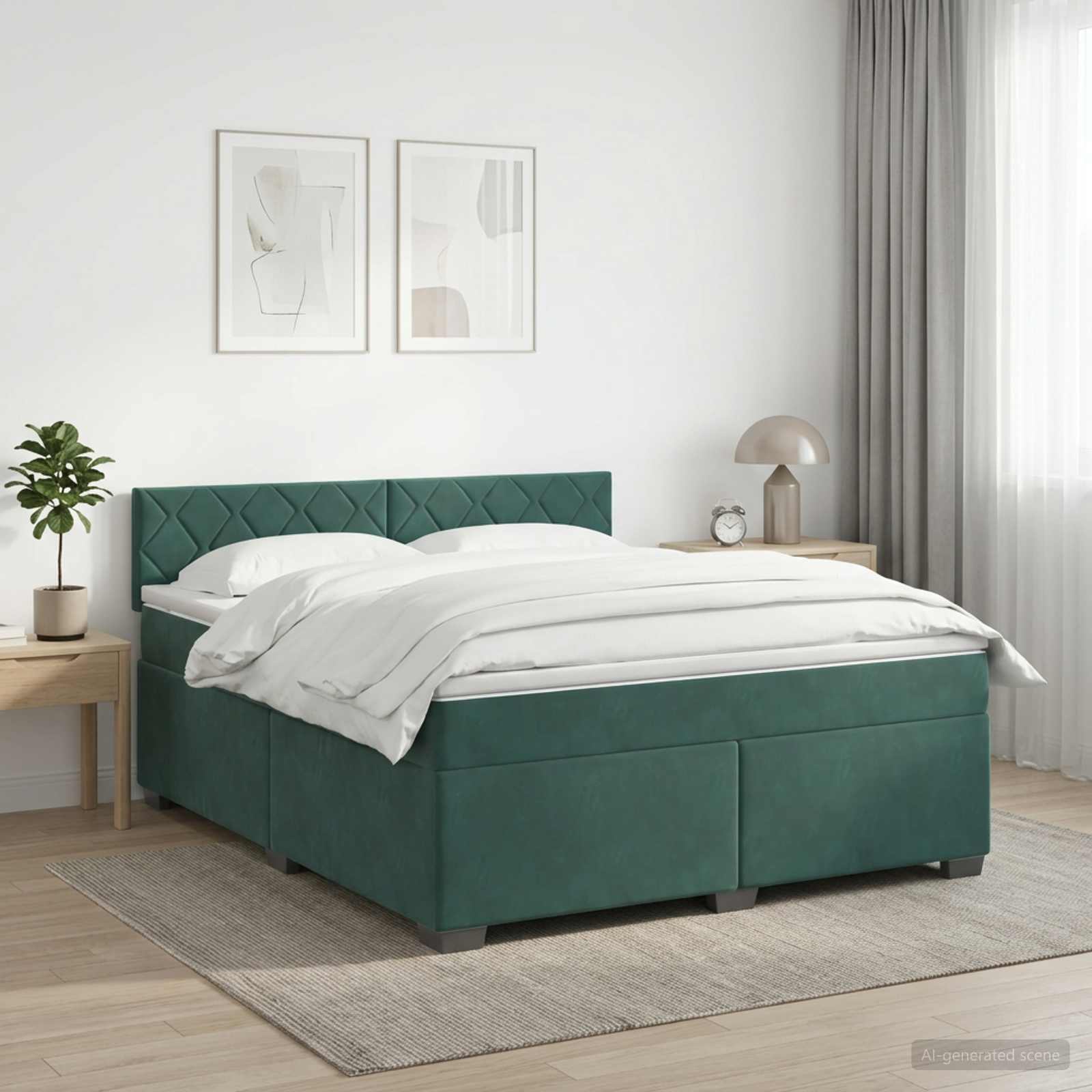 Boxspring Bed met Matras en LED Donkergroen 140 x 190 cm