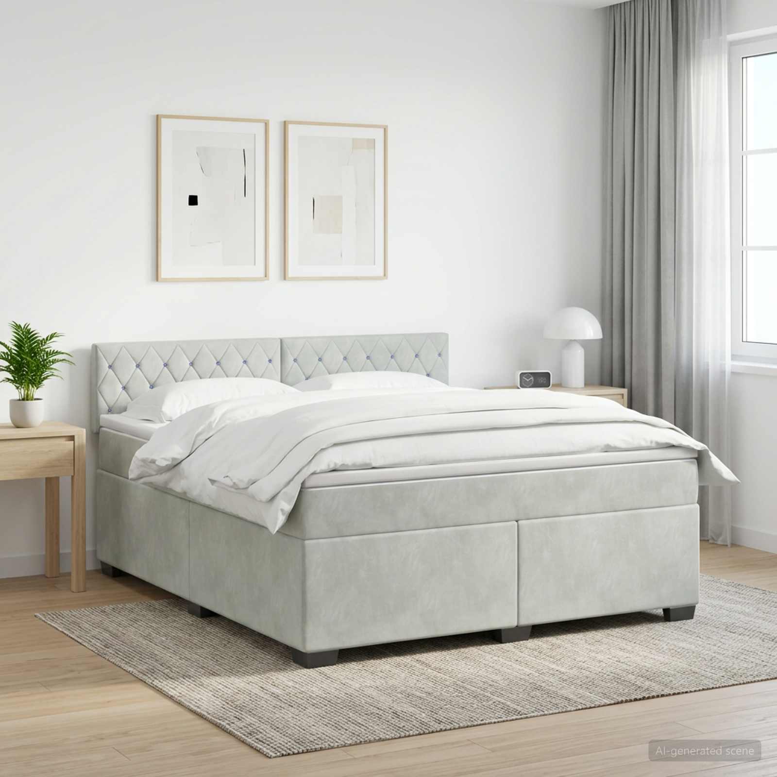 Boxspring Bed met Matras en LED Lichtgrijs 140 x 200 cm fluweel – afbeelding 1