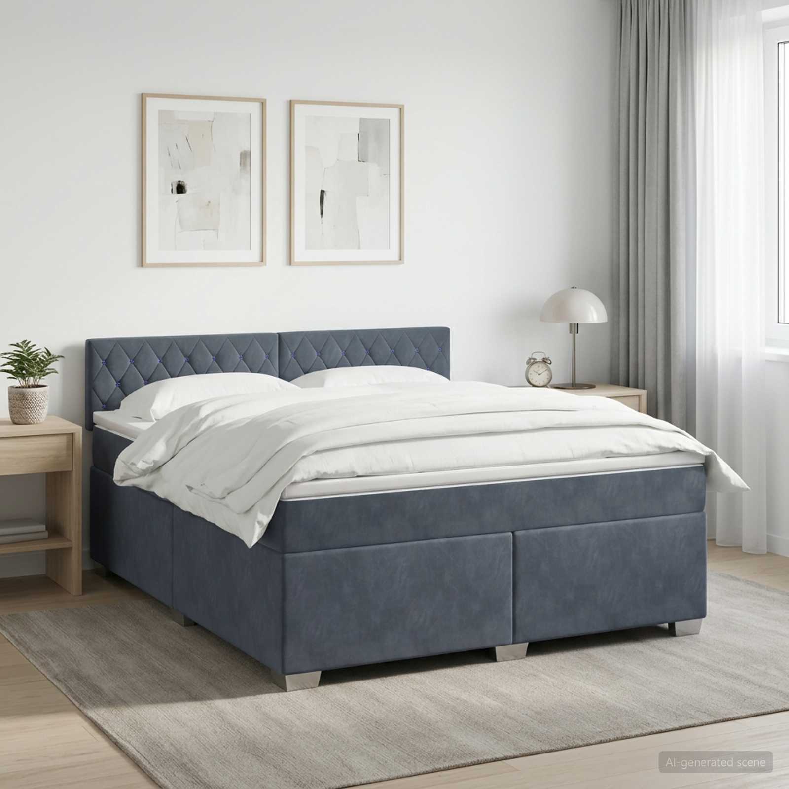 Boxspring Bed met Matras en LED Donkergrijs 140 x 200 cm