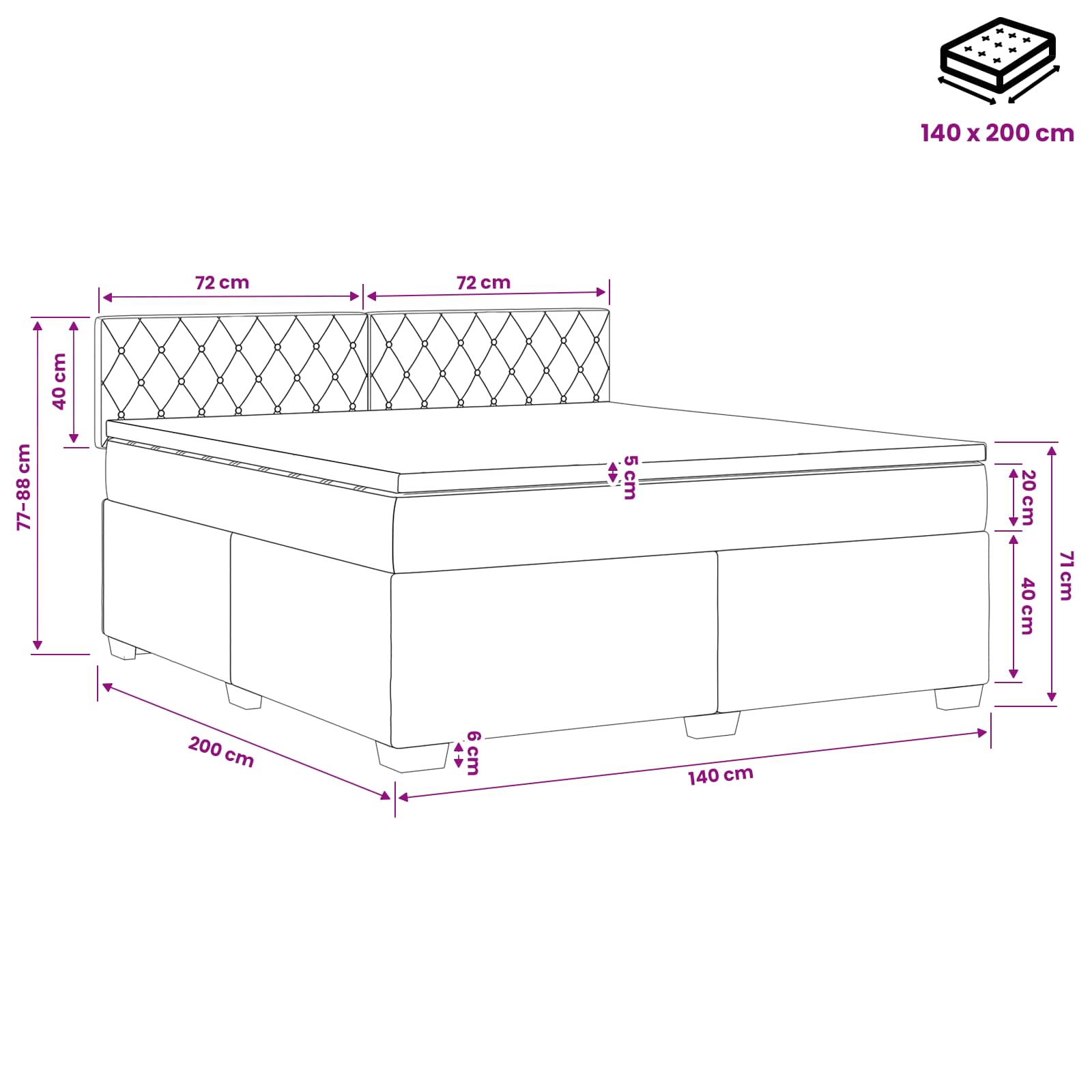 Boxspring Bed met Matras en LED Donkergrijs 140 x 200 cm – afbeelding 12