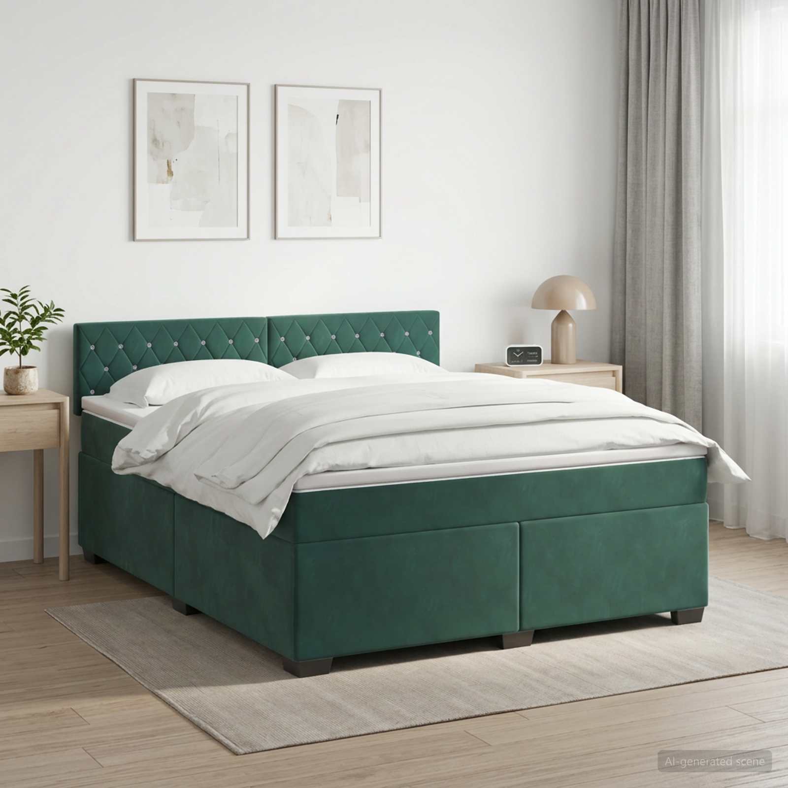 Boxspring Bed met Matras en LED Donkergroen 140 x 200 cm