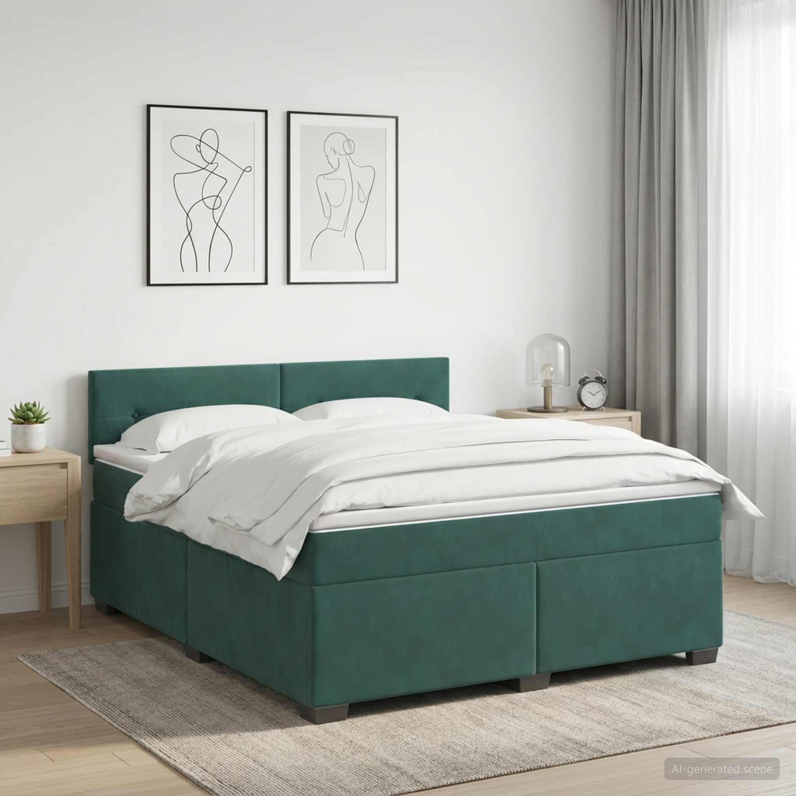 Boxspring Bed met Matras en LED Donkergroen 140 x 200 cm