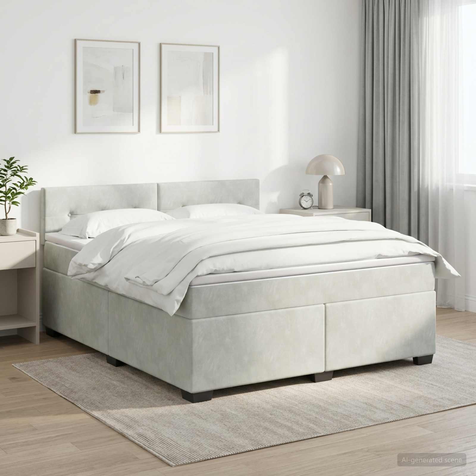 Boxspring Bed met Matras en LED Lichtgrijs 160 x 200 cm fluweel – afbeelding 1