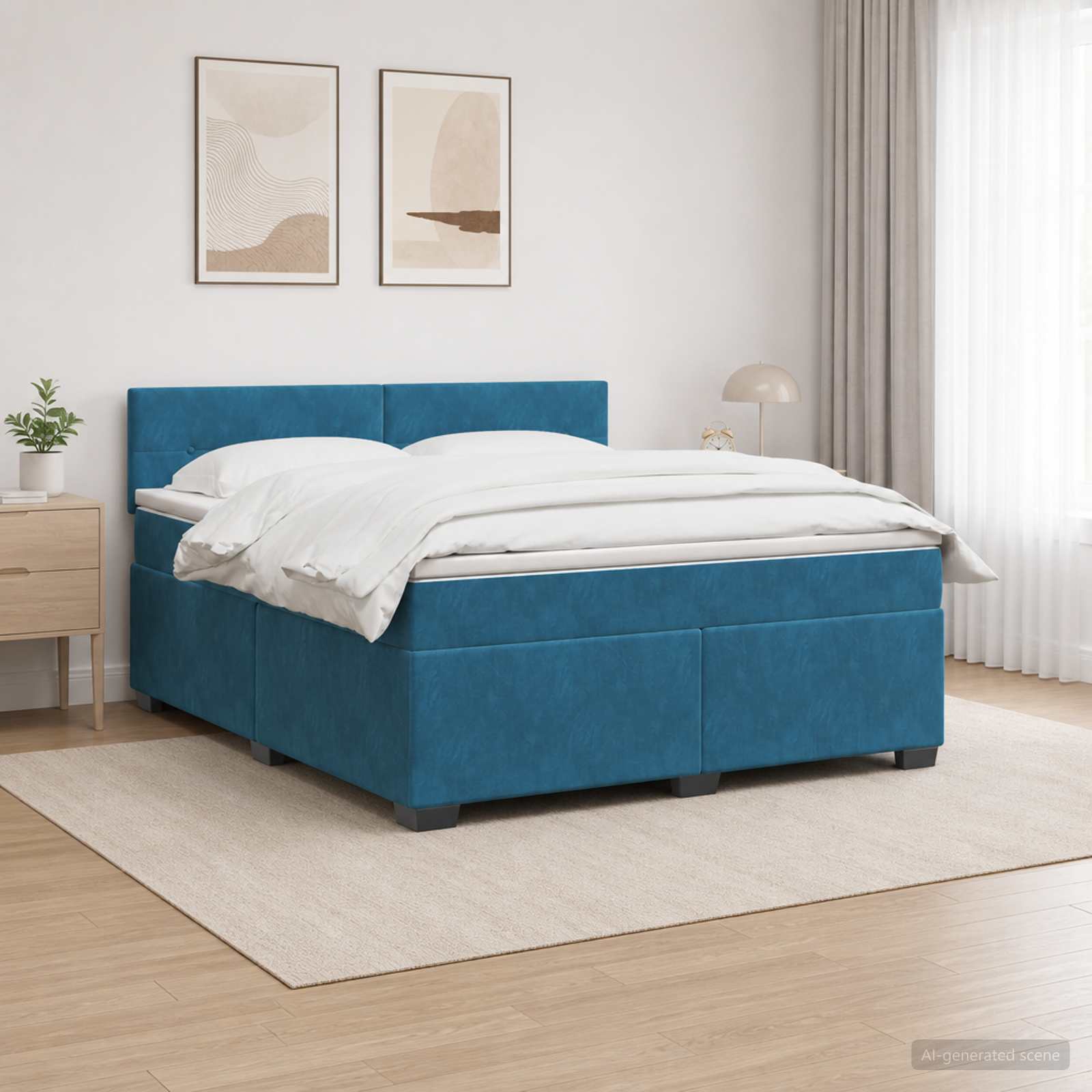 Boxspring Bed met Matras en LED Blauw 160 x 200 cm fluweel