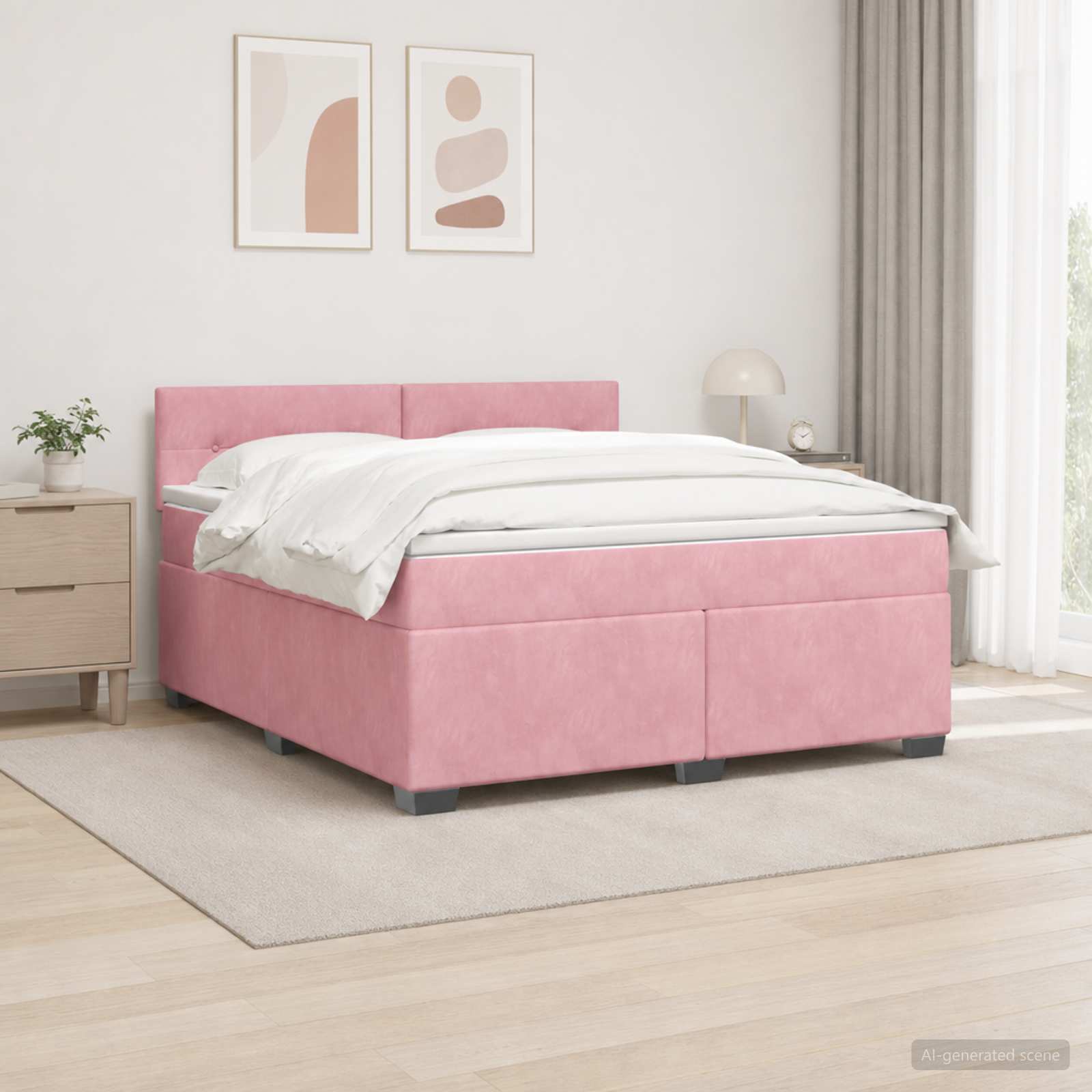 Boxspring Bed met Matras en LED Roze 160 x 200 cm fluweel
