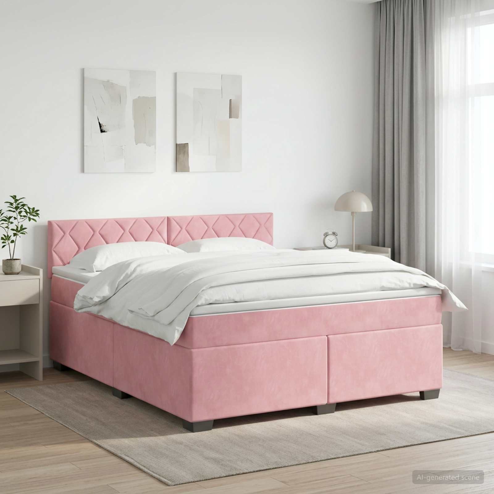 Boxspring Bed met Matras en LED Roze 160 x 200 cm fluweel