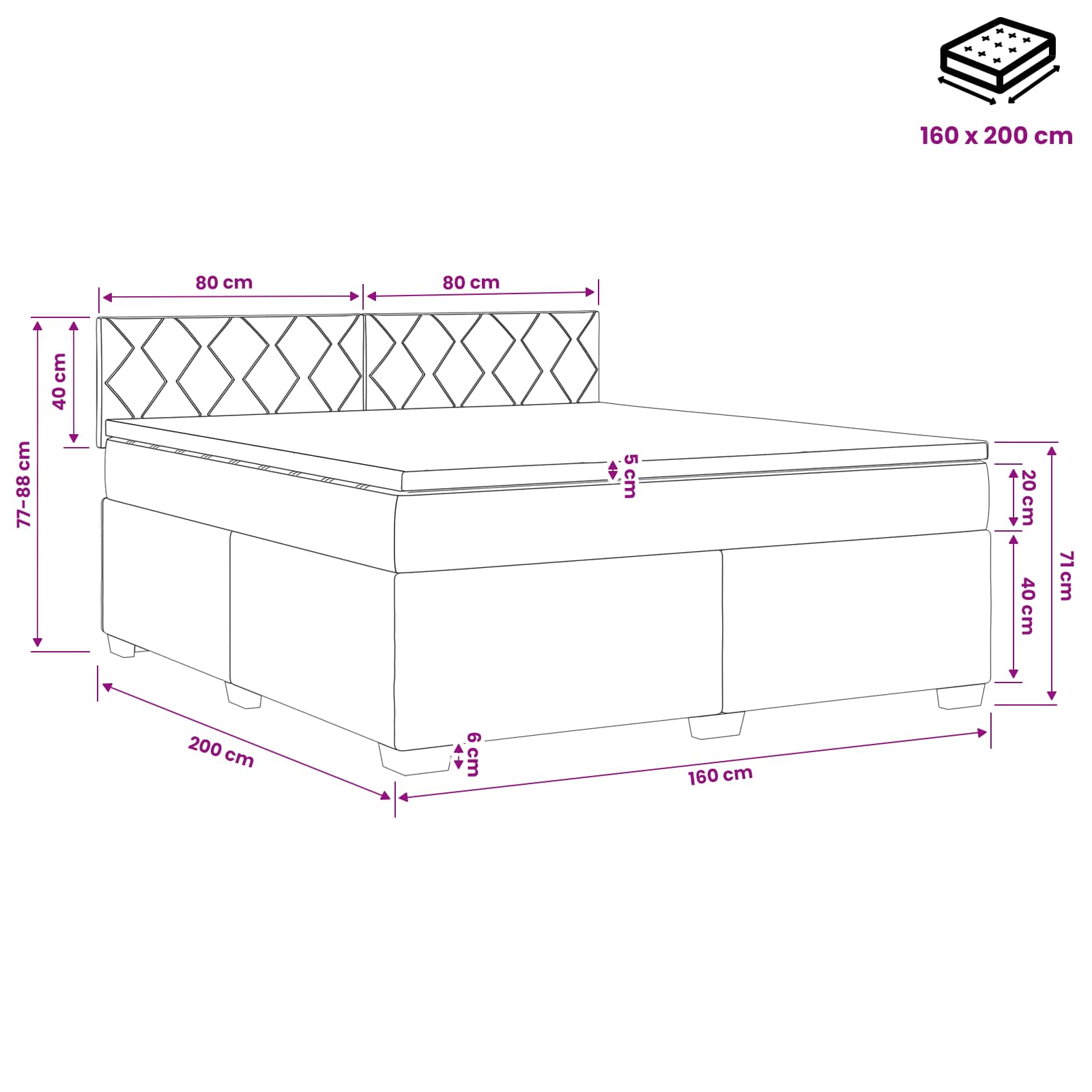 Boxspring Bed met Matras en LED Roze 160 x 200 cm fluweel – afbeelding 12