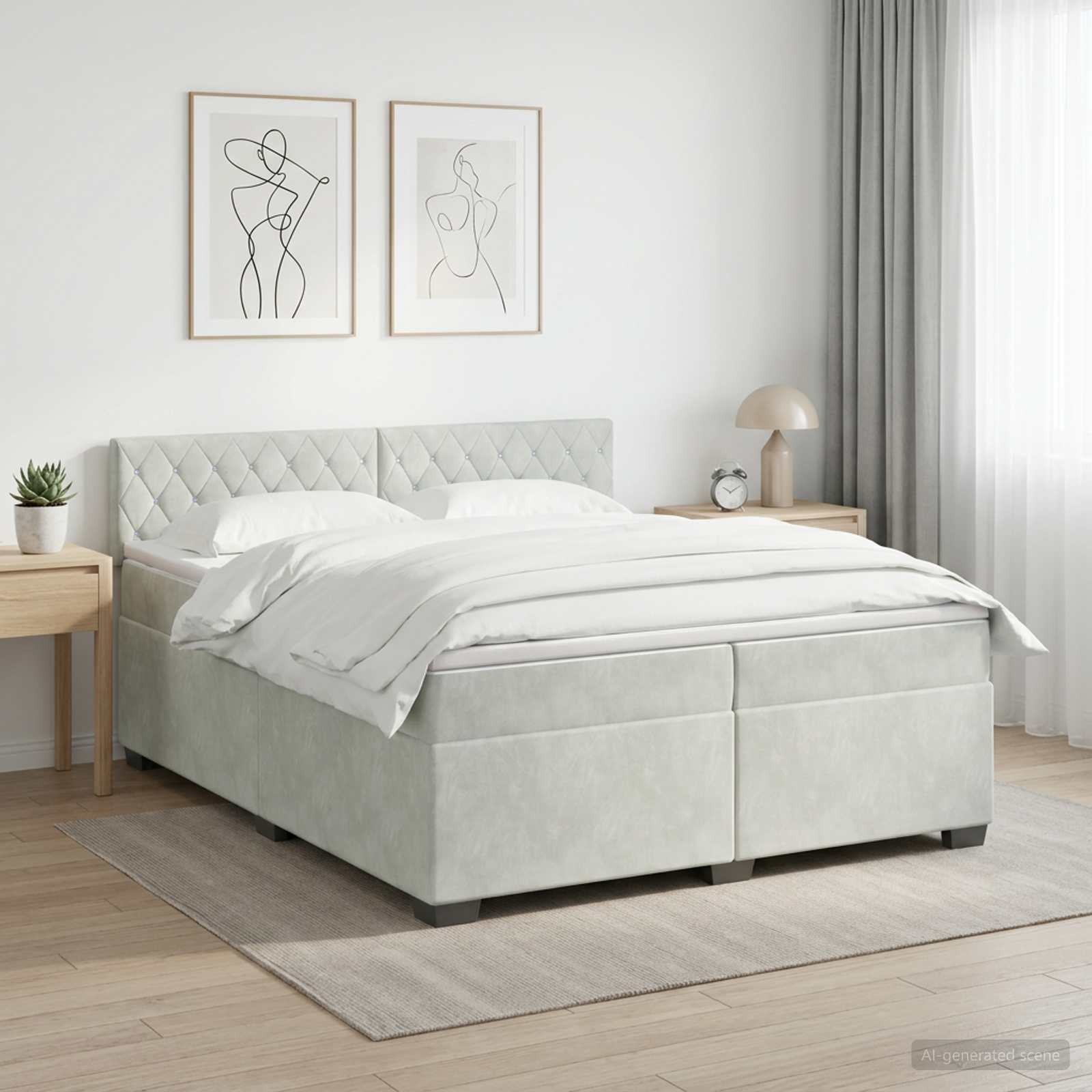 Boxspring Bed met Matras en LED Lichtgrijs 200 x 200 cm fluweel