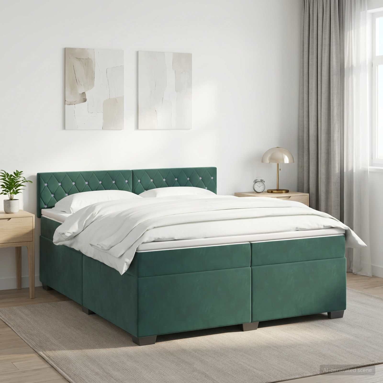 Boxspring Bed met Matras en LED Donkergroen 200 x 200 cm – afbeelding 1