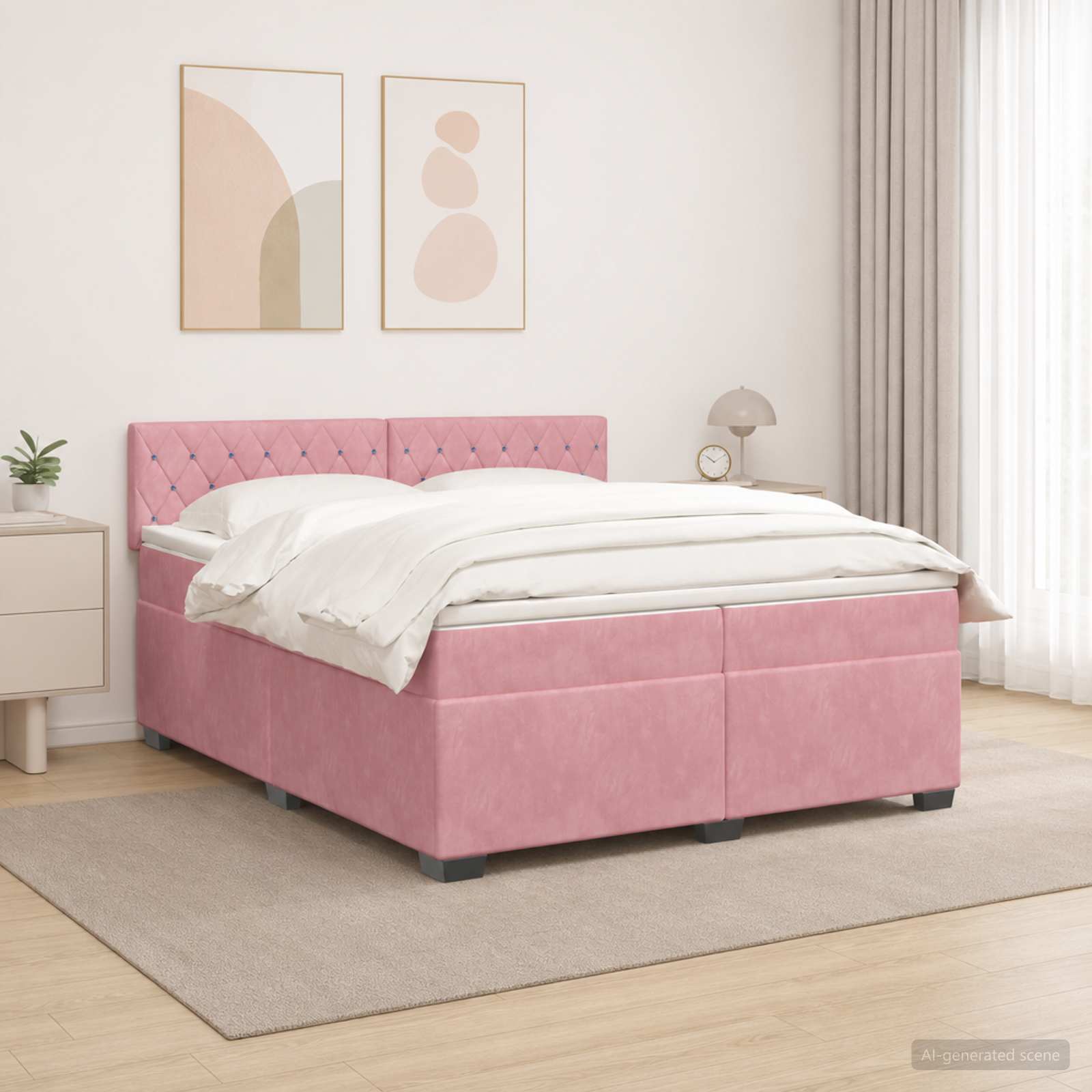 Boxspring Bed met Matras en LED Roze 200 x 200 cm fluweel