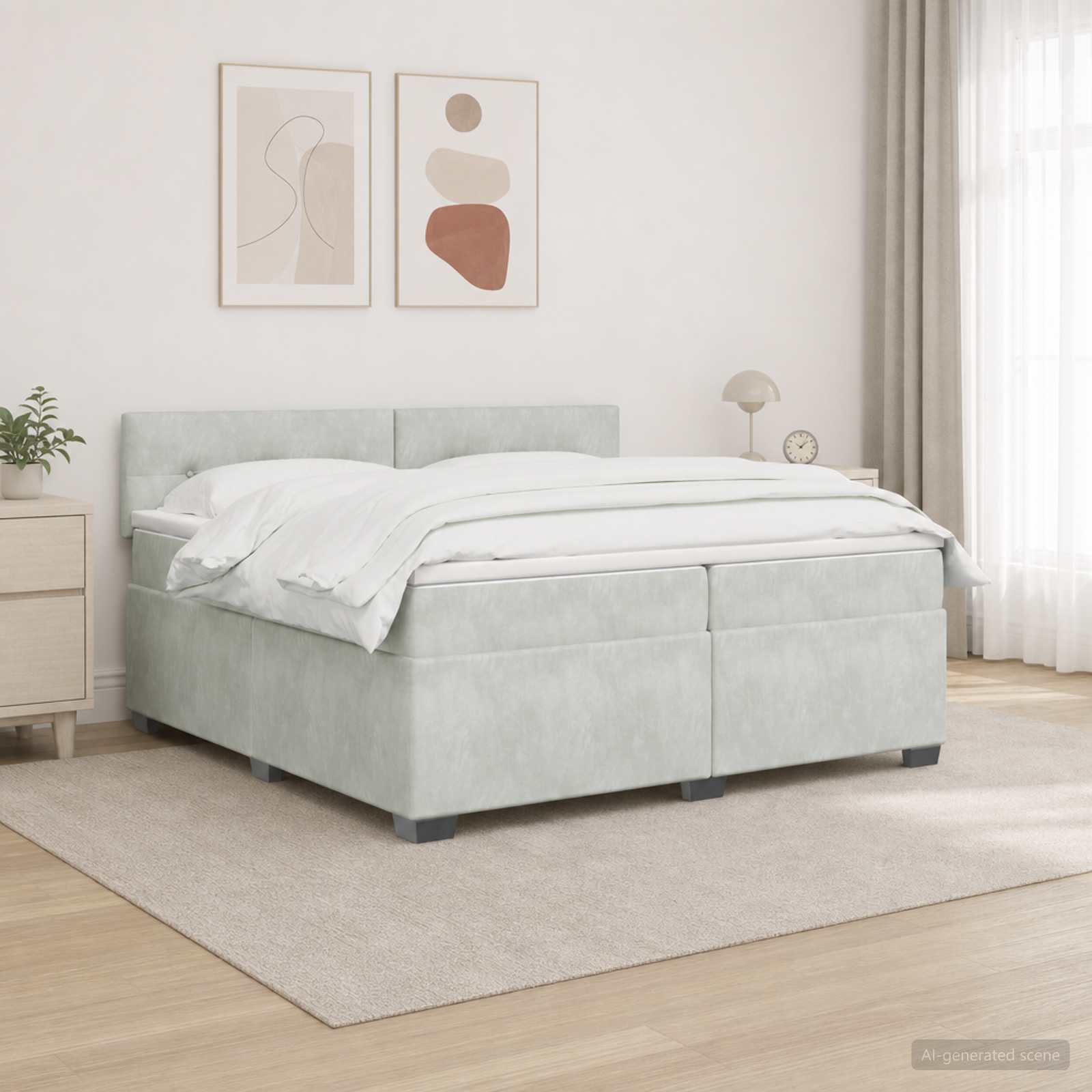 Boxspring Bed met Matras en LED Lichtgrijs 200 x 200 cm fluweel