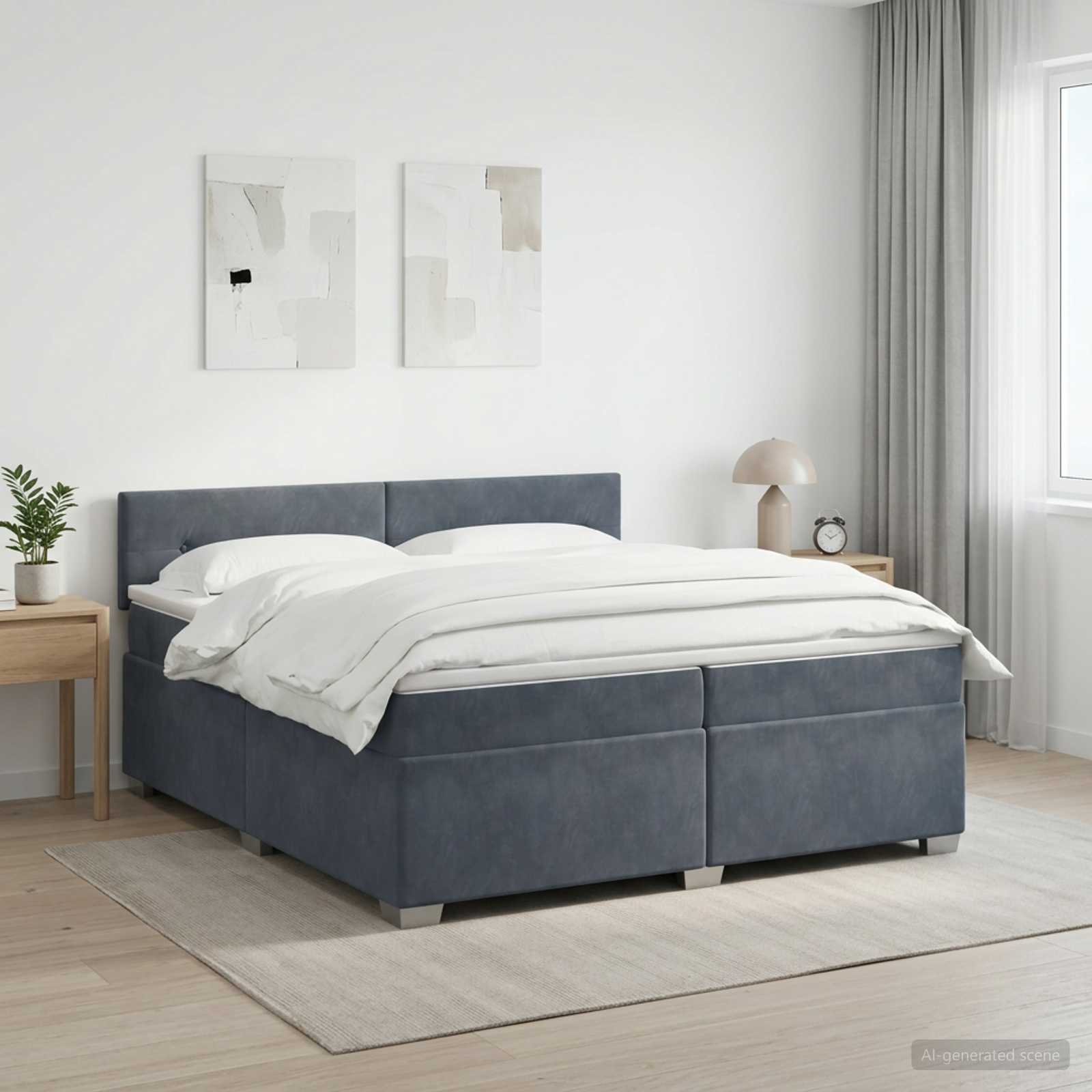 Boxspring Bed met Matras en LED Donkergrijs 200 x 200 cm
