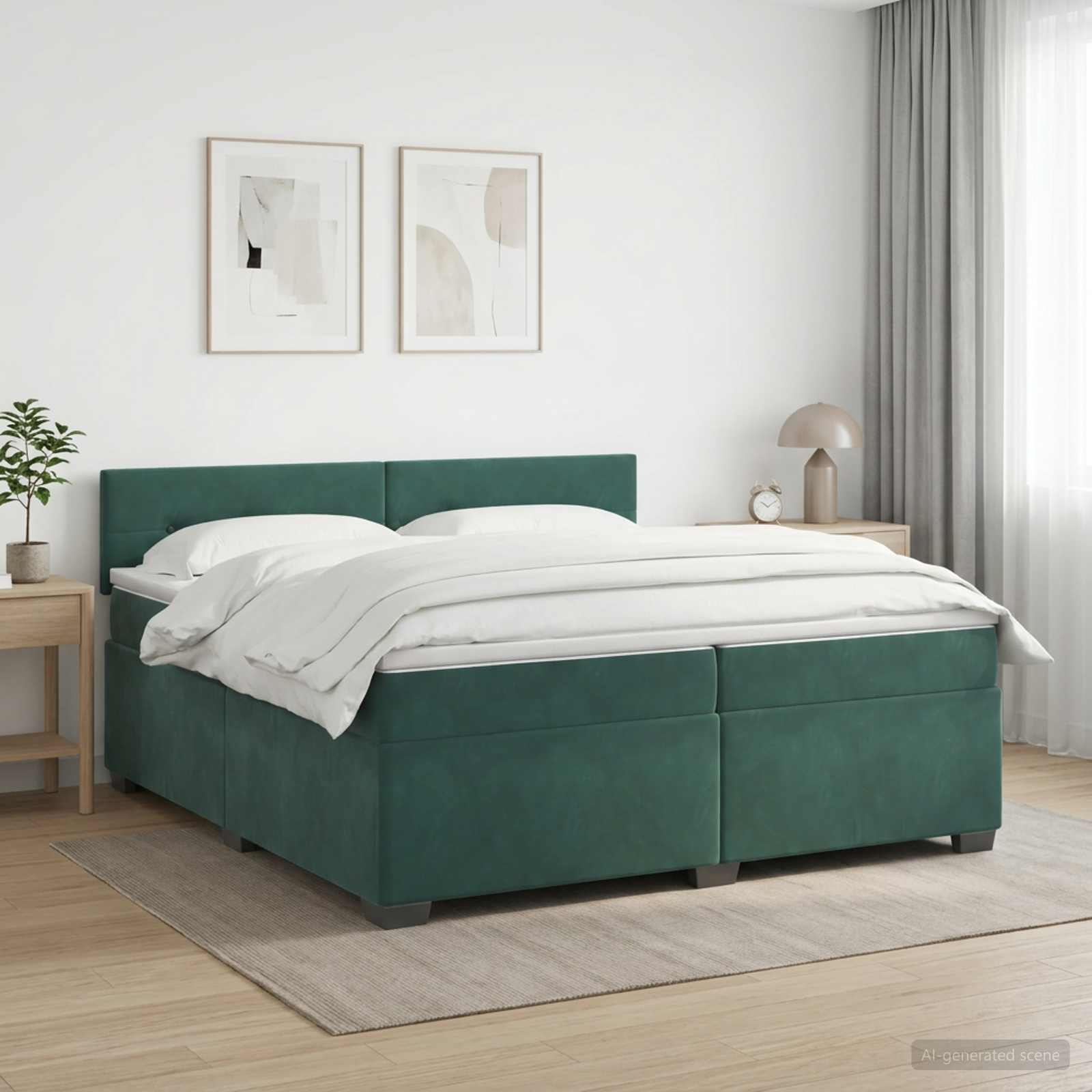 Boxspring Bed met Matras en LED Donkergroen 200 x 200 cm