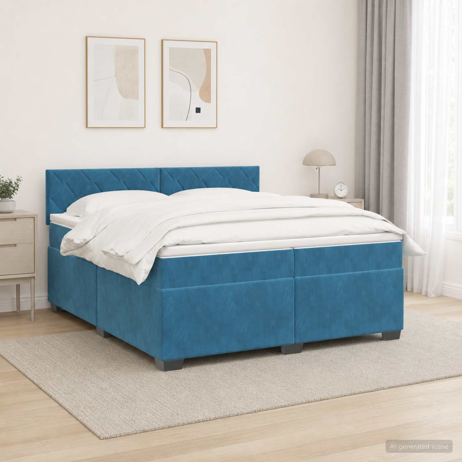 Boxspring Bed met Matras en LED Blauw 200 x 200 cm fluweel