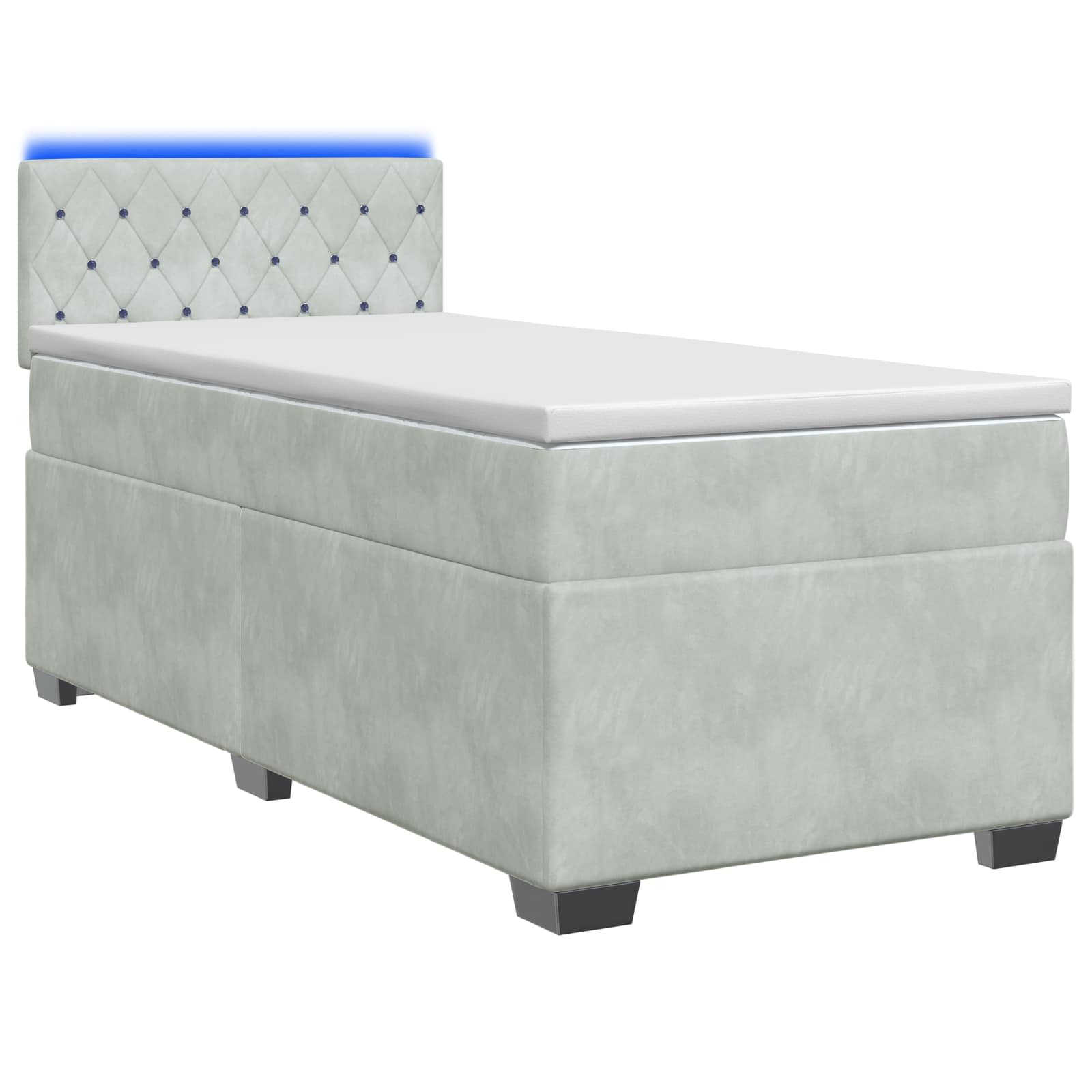 Boxspring Bed met Matras en LED Lichtgrijs Enkel fluweel – afbeelding 1