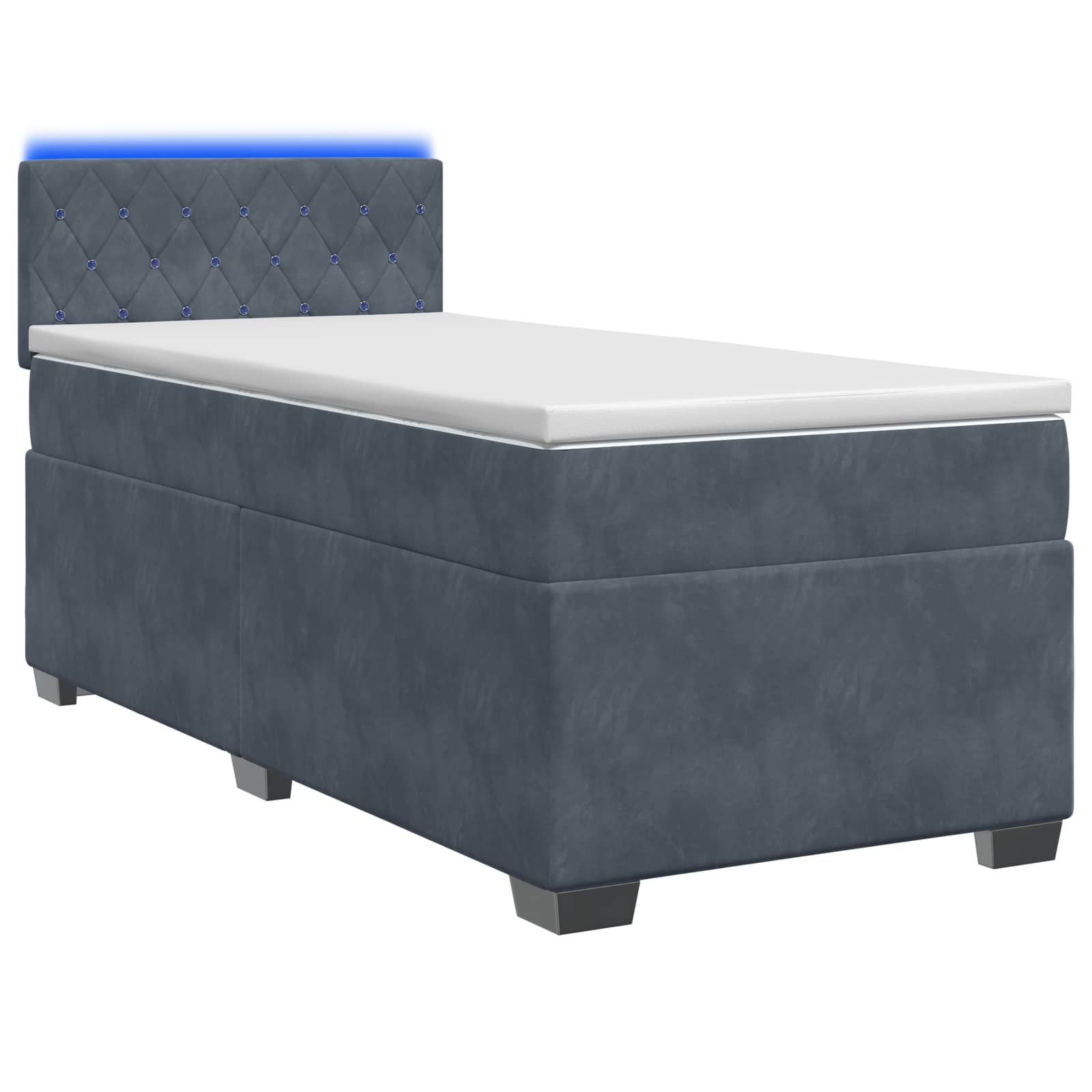 Boxspring Bed met Matras en LED Donkergrijs Enkel fluweel – afbeelding 1