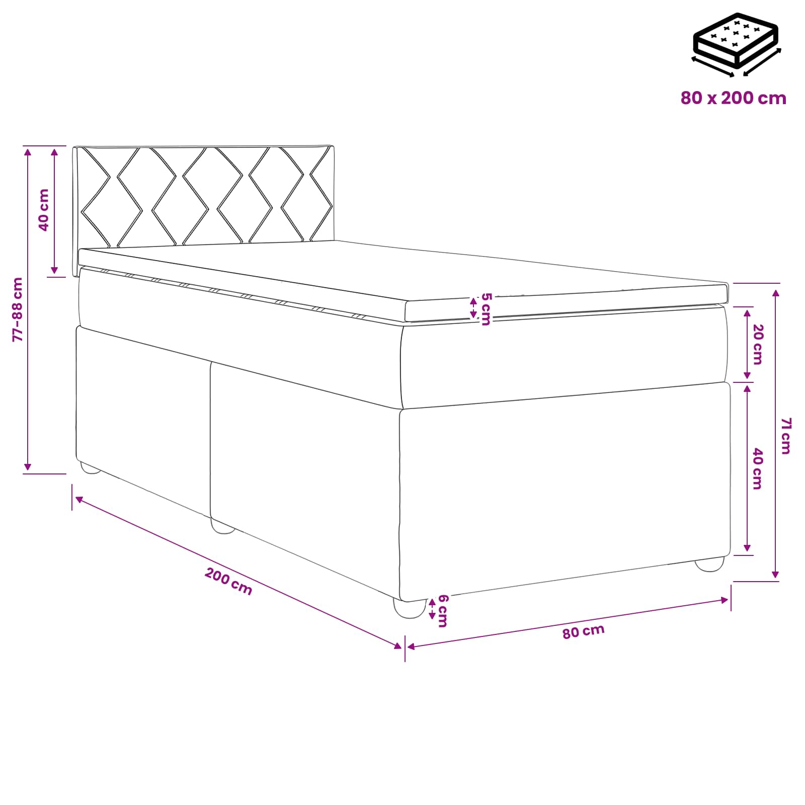 Boxspringbed met matras Donkerbruin 80 x 200 cm Stof – afbeelding 11