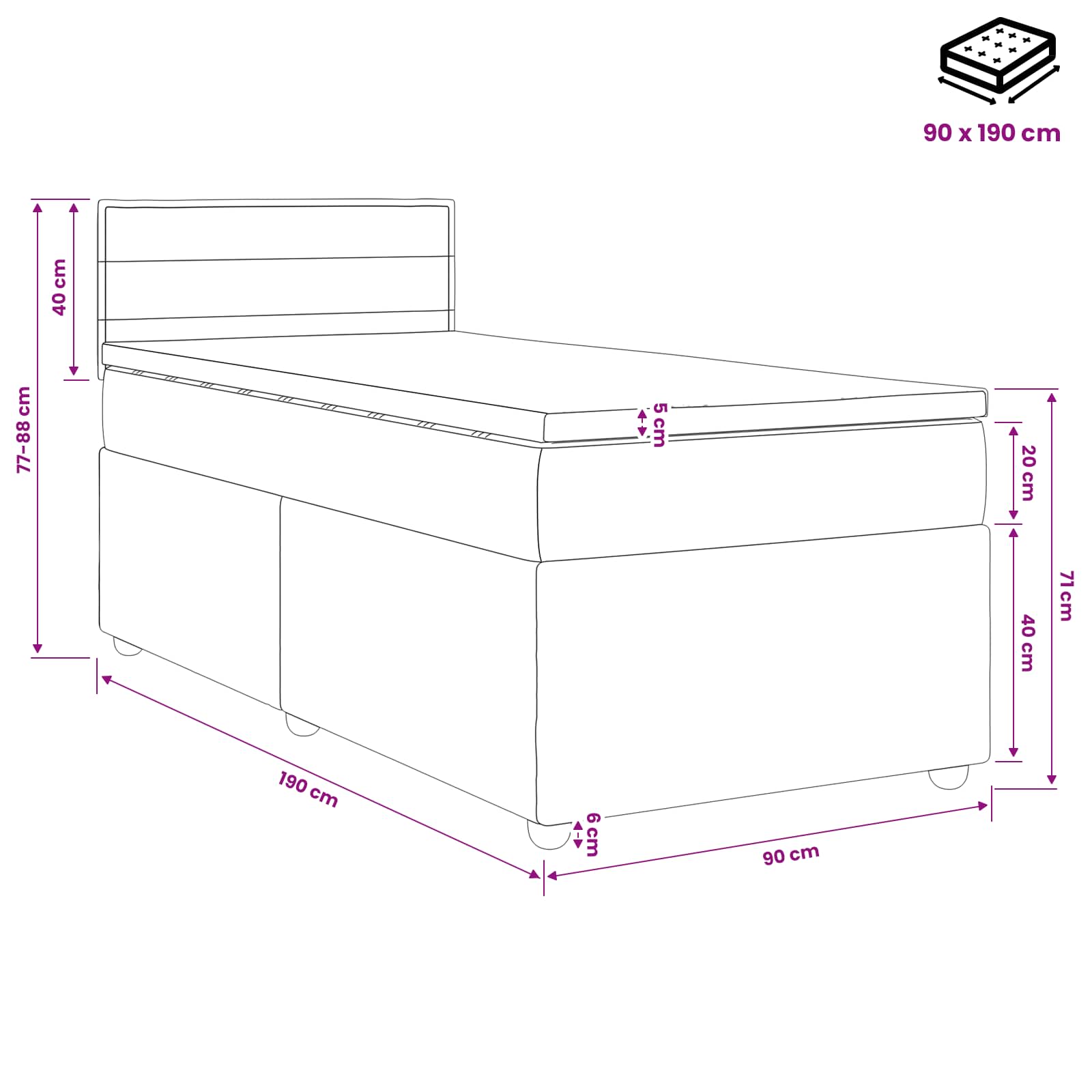 Boxspringbed met matras met hoofdeinde Blauw 90 x 190 cm Stof – afbeelding 11