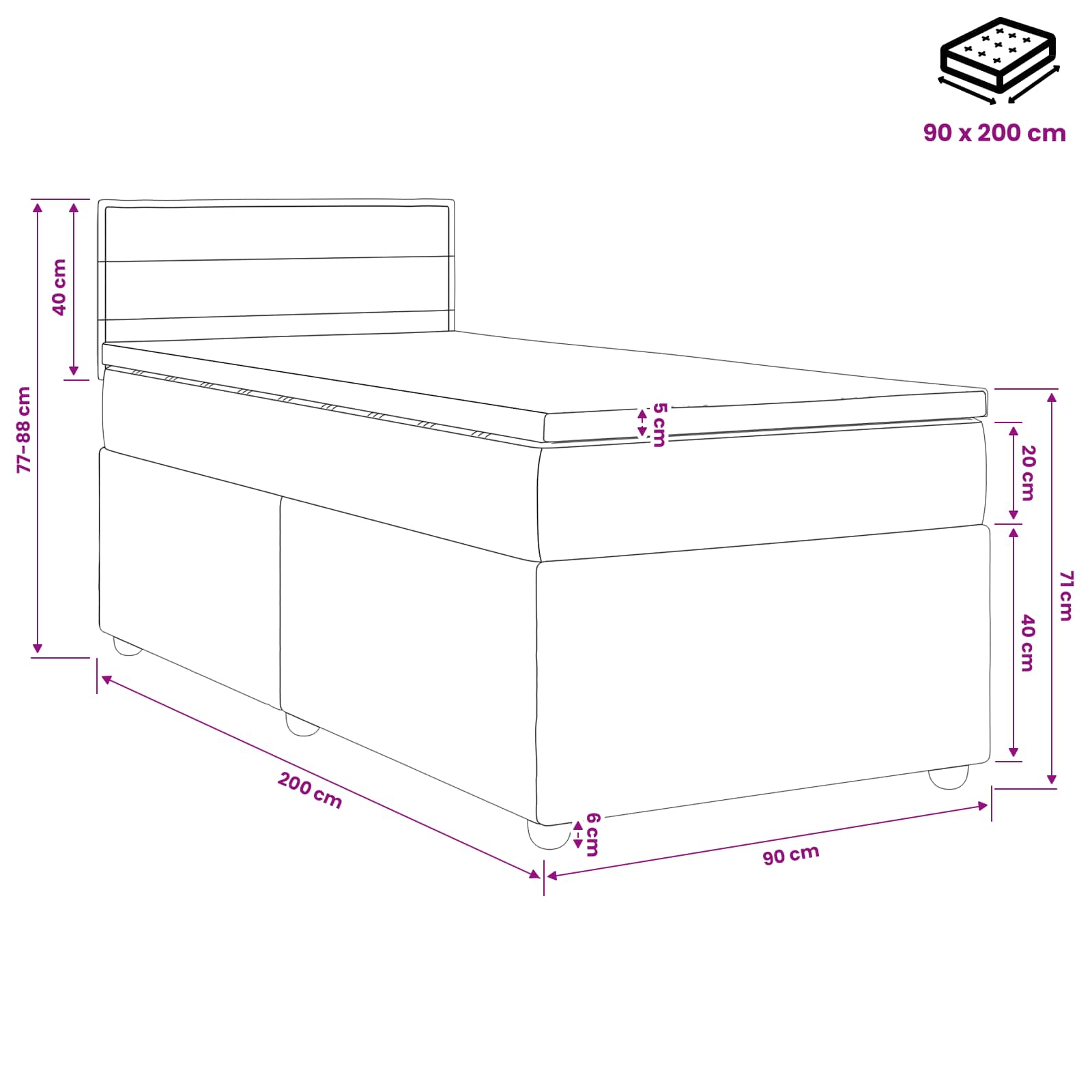 Boxspringbed met matras met hoofdeinde Blauw 90 x 200 cm Stof – afbeelding 11
