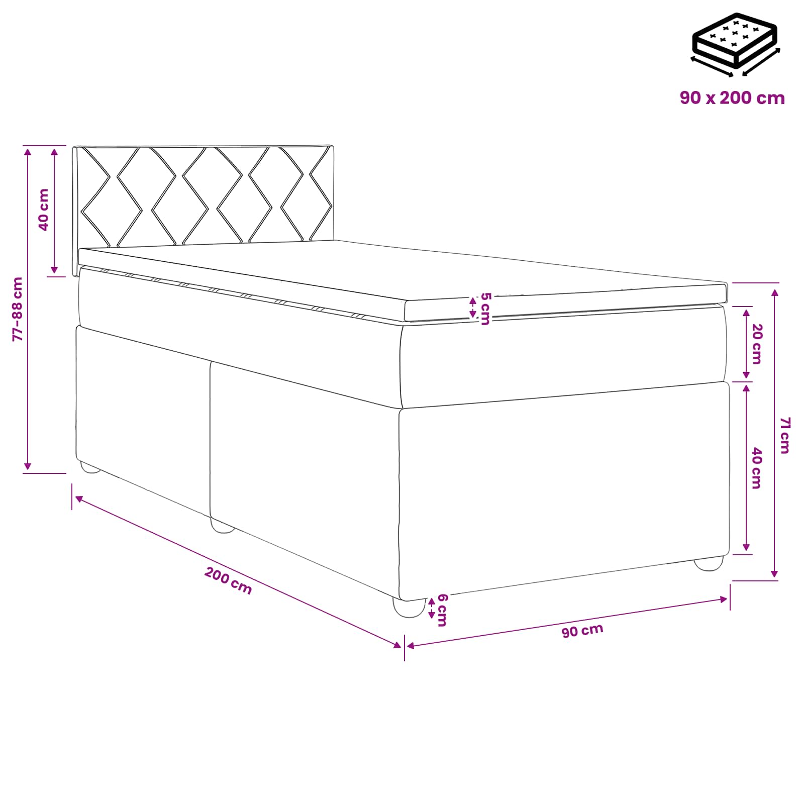 Boxspringbed met matras Lichtgrijs 90 x 200 cm Stof – afbeelding 11