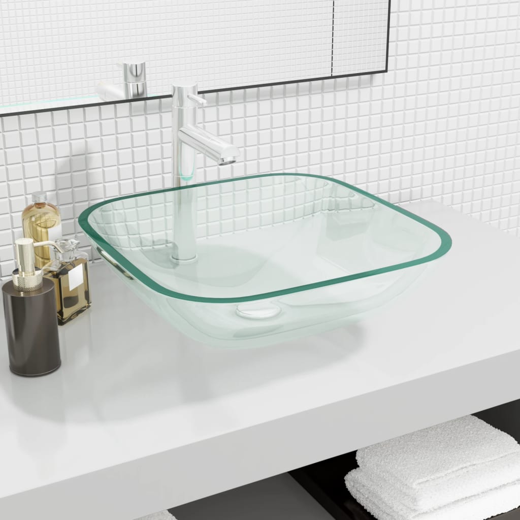 Wasbak 42x42x14 cm glas transparant – afbeelding 1