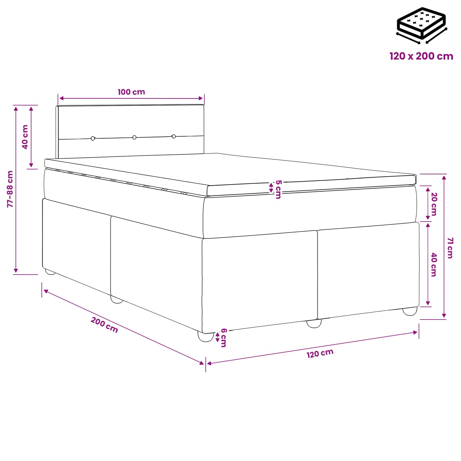Boxspringbed met matras Donkergrijs 120 x 200 cm Stof – afbeelding 11