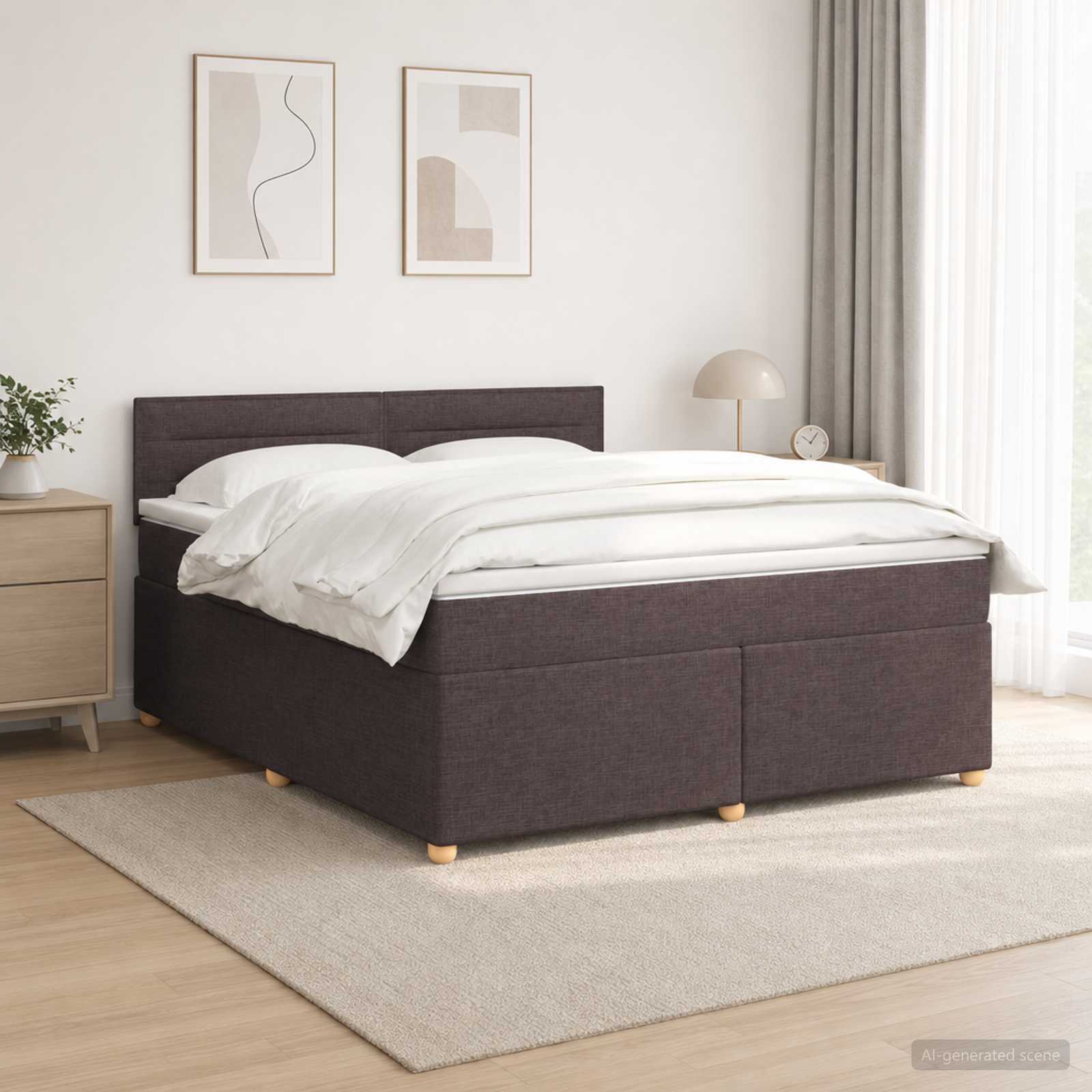 Boxspringbed met matras Donkerbruin 140 x 190 cm Stof