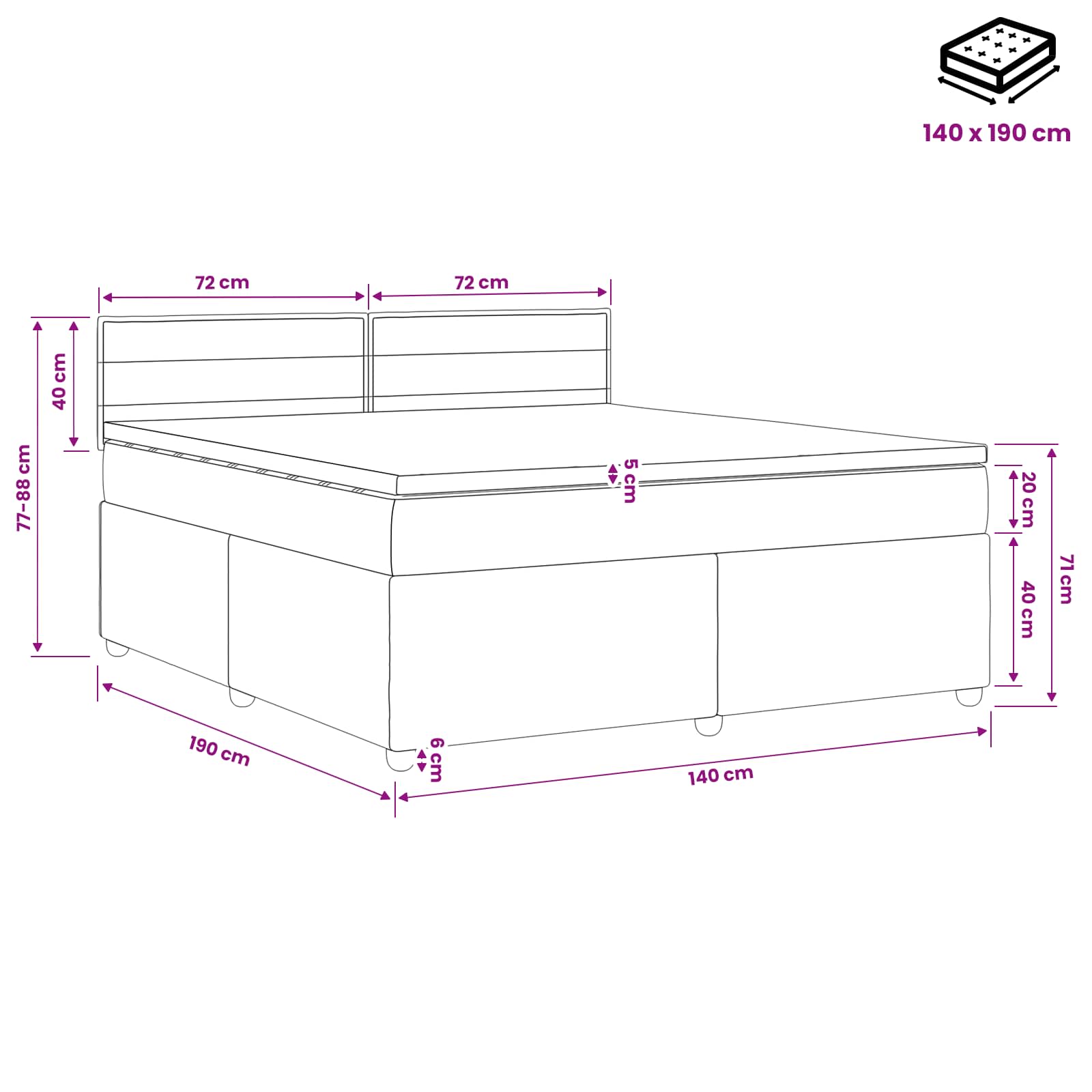 Boxspringbed met matras Donkerbruin 140 x 190 cm Stof – afbeelding 12
