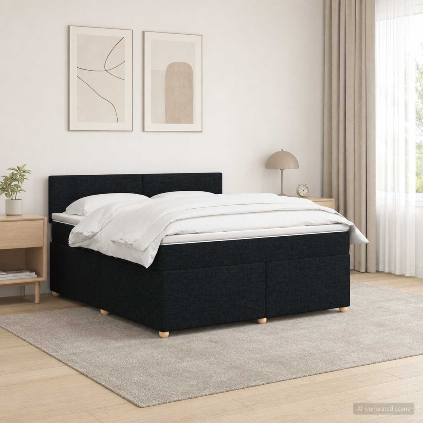 Boxspringbed met matras met hoofdeinde Zwart 140 x 190 cm Stof