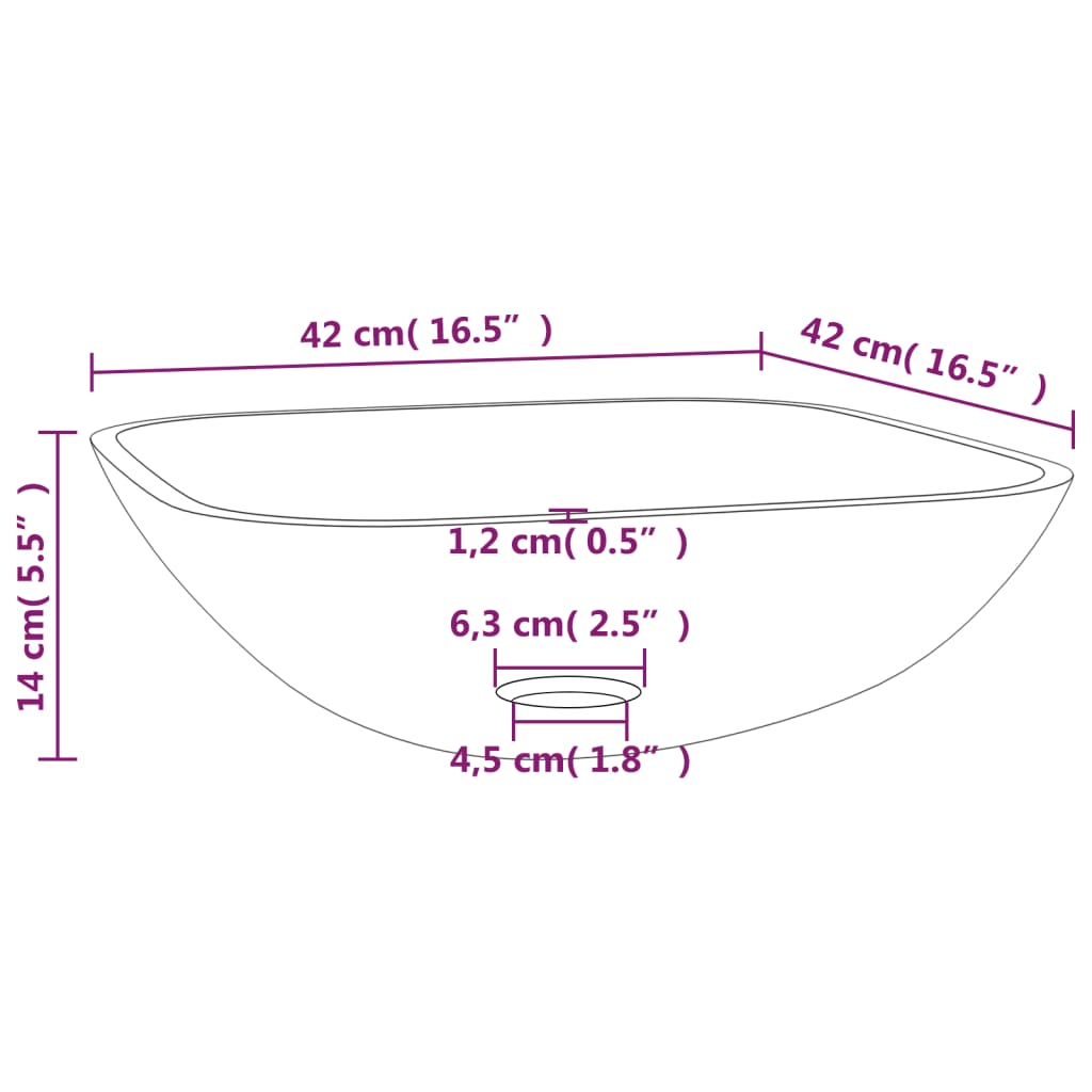 Wasbak 42x42x14 cm glas mat – afbeelding 6