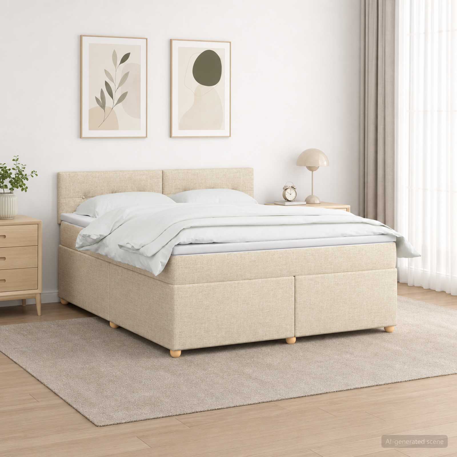 Boxspringbed met matras Crèmekleurig 140 x 190 cm Stof