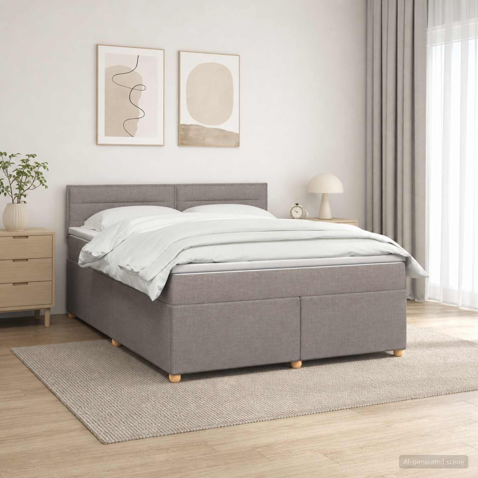 Boxspringbed met matras met hoofdeinde Taupe 140 x 200 cm Stof – afbeelding 1
