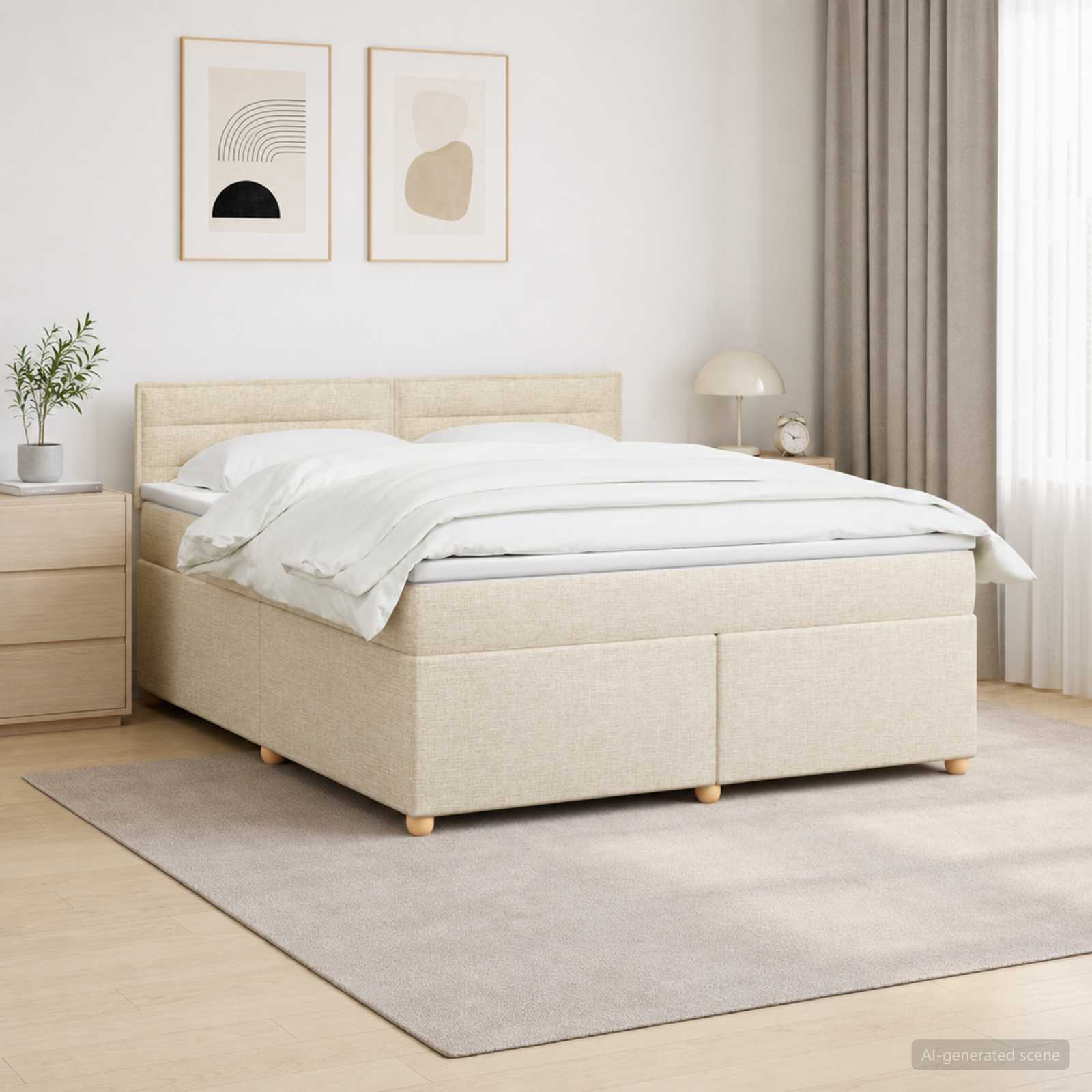 Boxspringbed met matras Crèmekleurig 140 x 200 cm Stof
