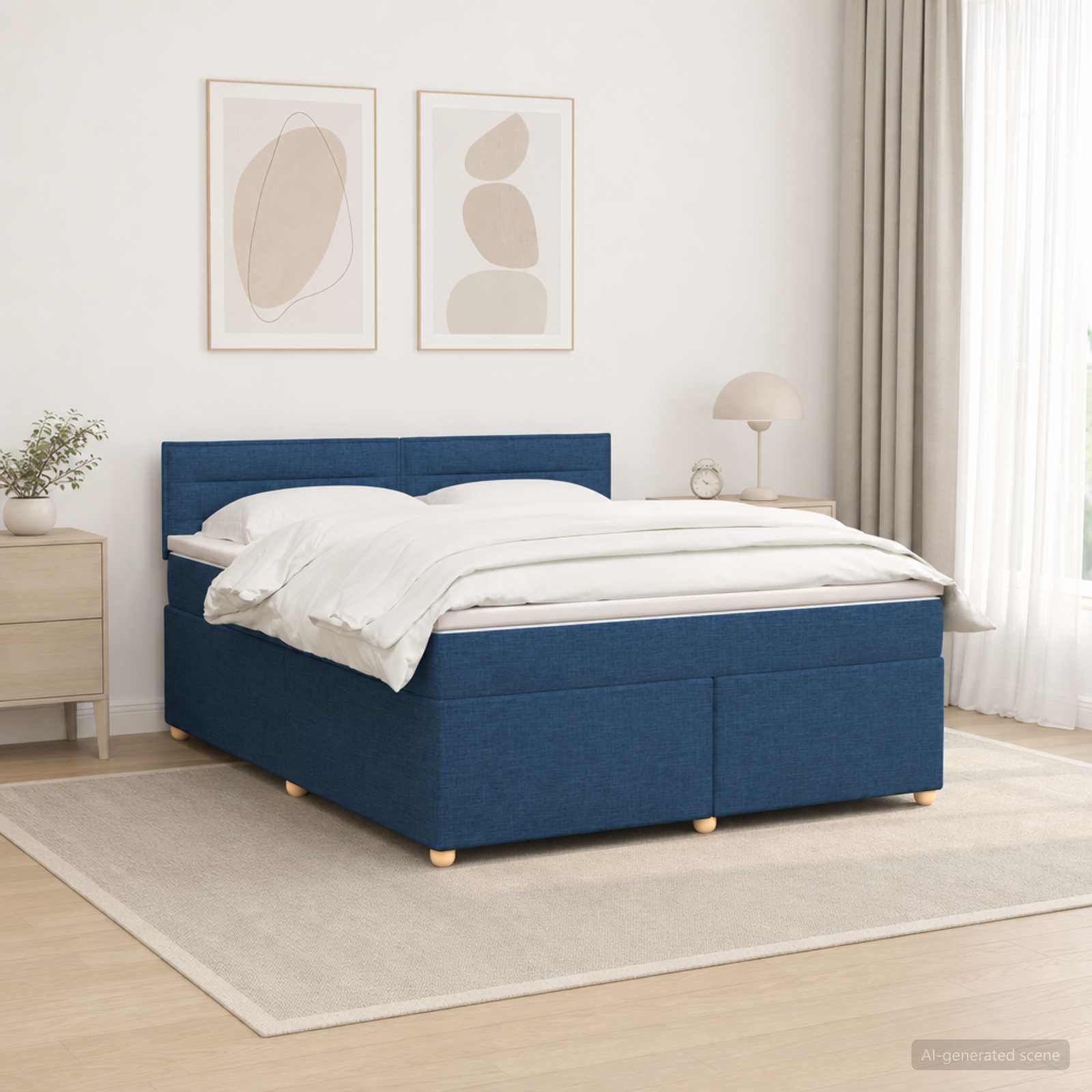 Boxspringbed met matras met hoofdeinde Blauw 140 x 200 cm Stof