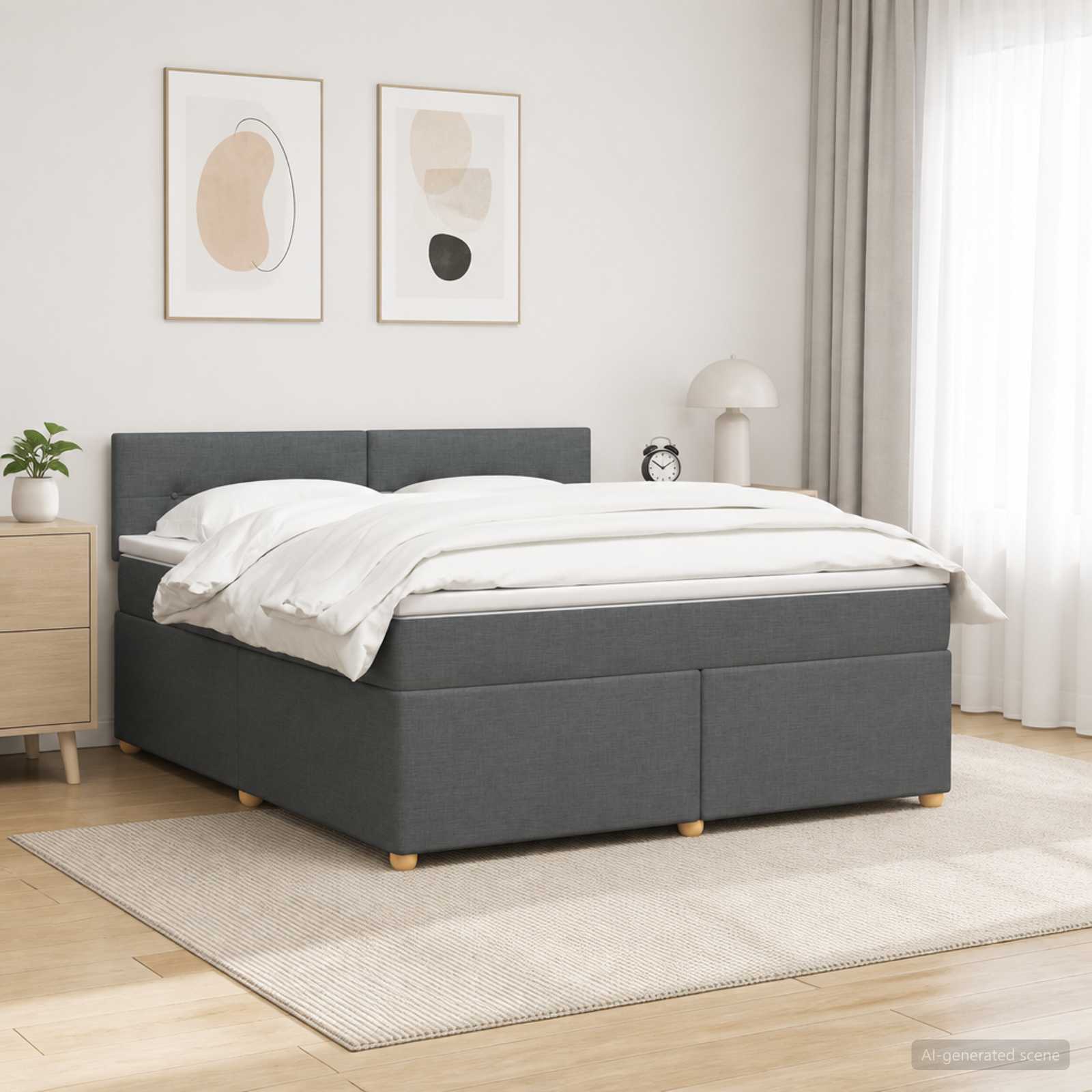 Boxspringbed met matras Donkergrijs 140 x 200 cm Stof