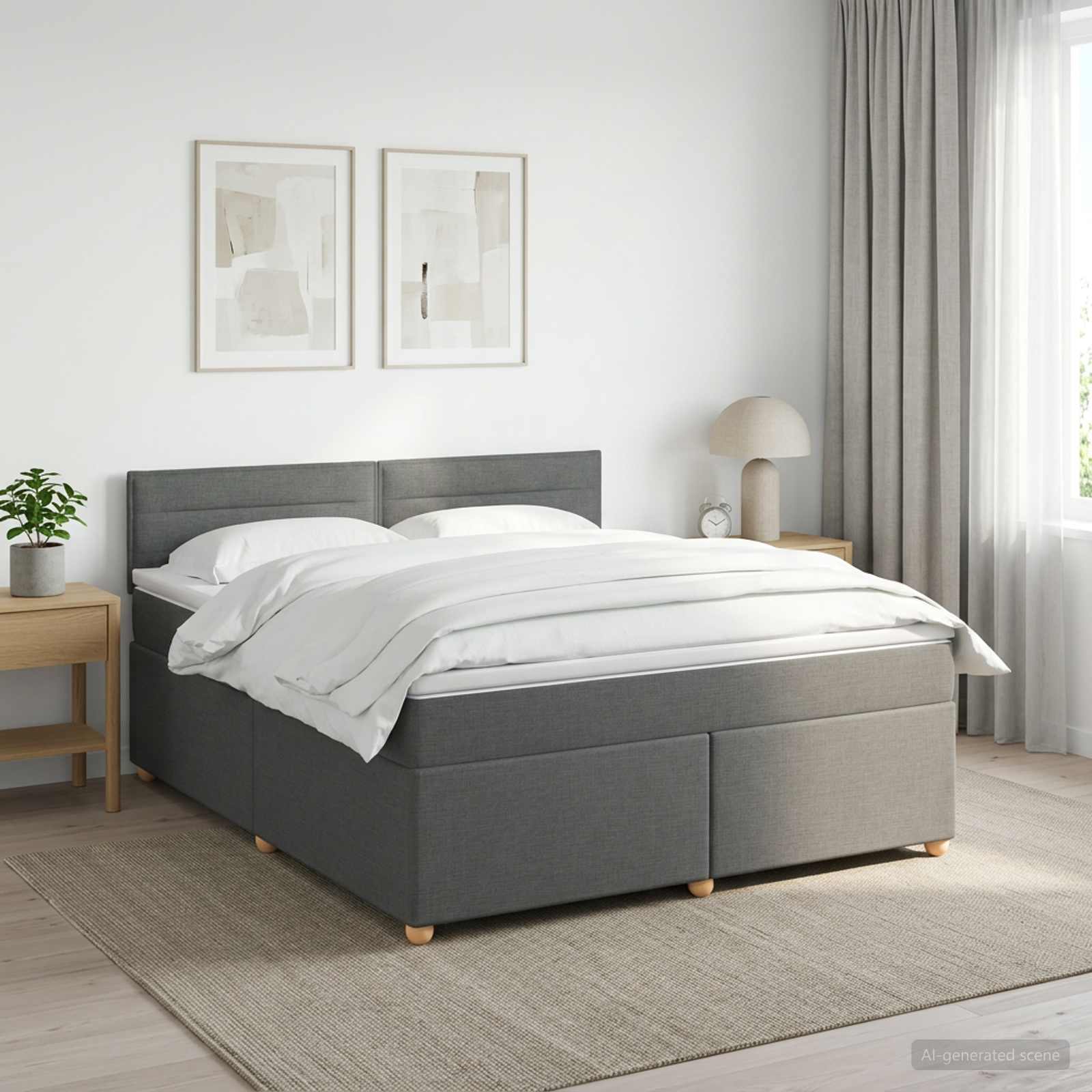Boxspringbed met matras Donkergrijs 160 x 200 cm Stof