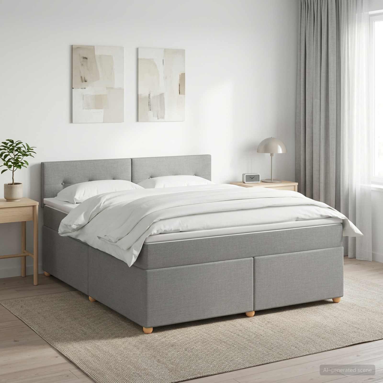 Boxspringbed met matras Lichtgrijs 160 x 200 cm Stof
