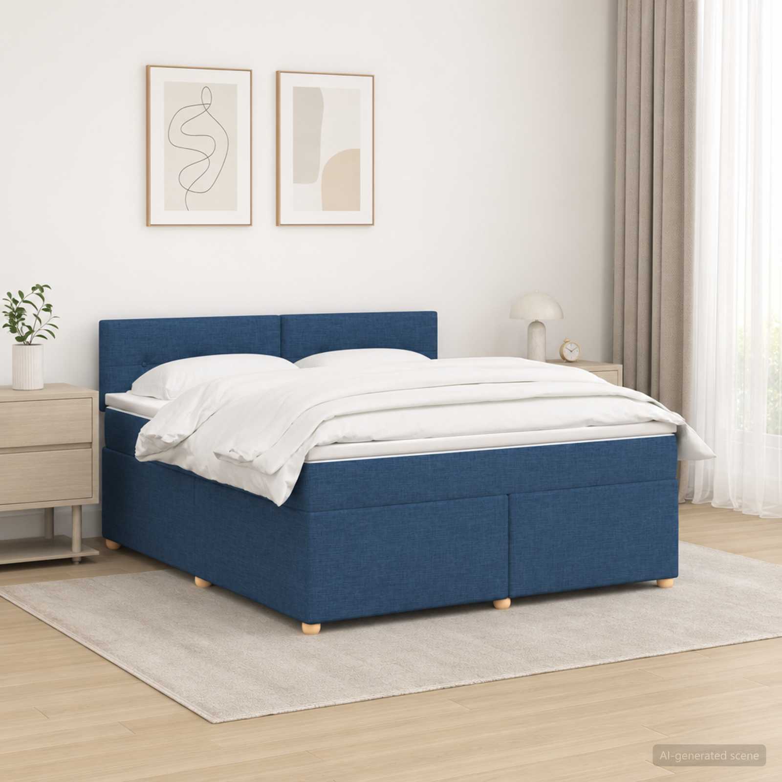Boxspringbed met matras met hoofdeinde Blauw 160 x 200 cm Stof