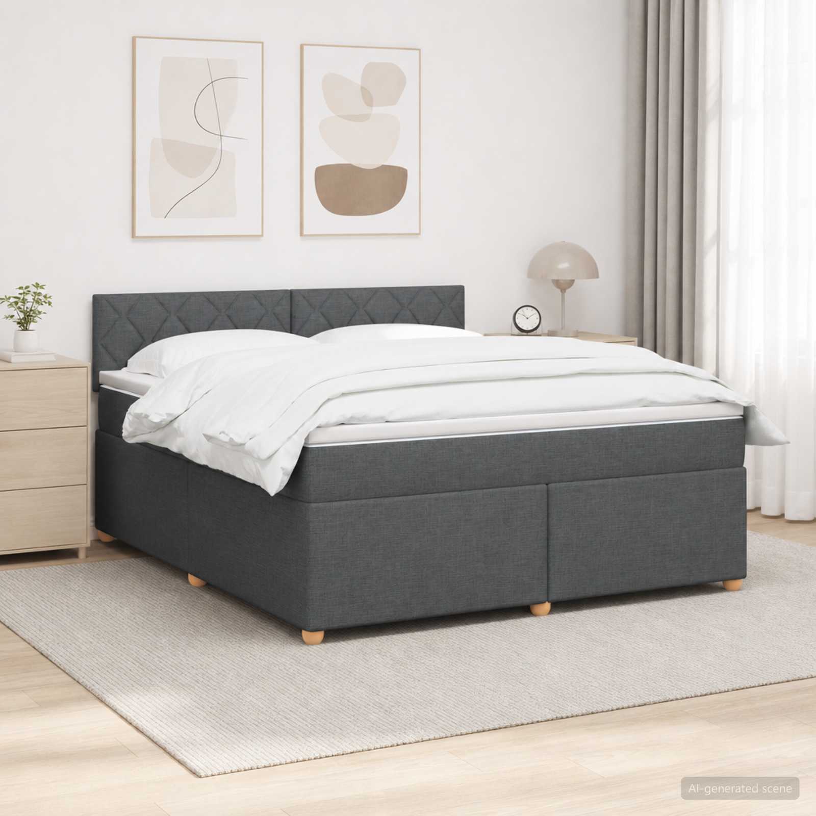 Boxspringbed met matras Donkergrijs 160 x 200 cm Stof